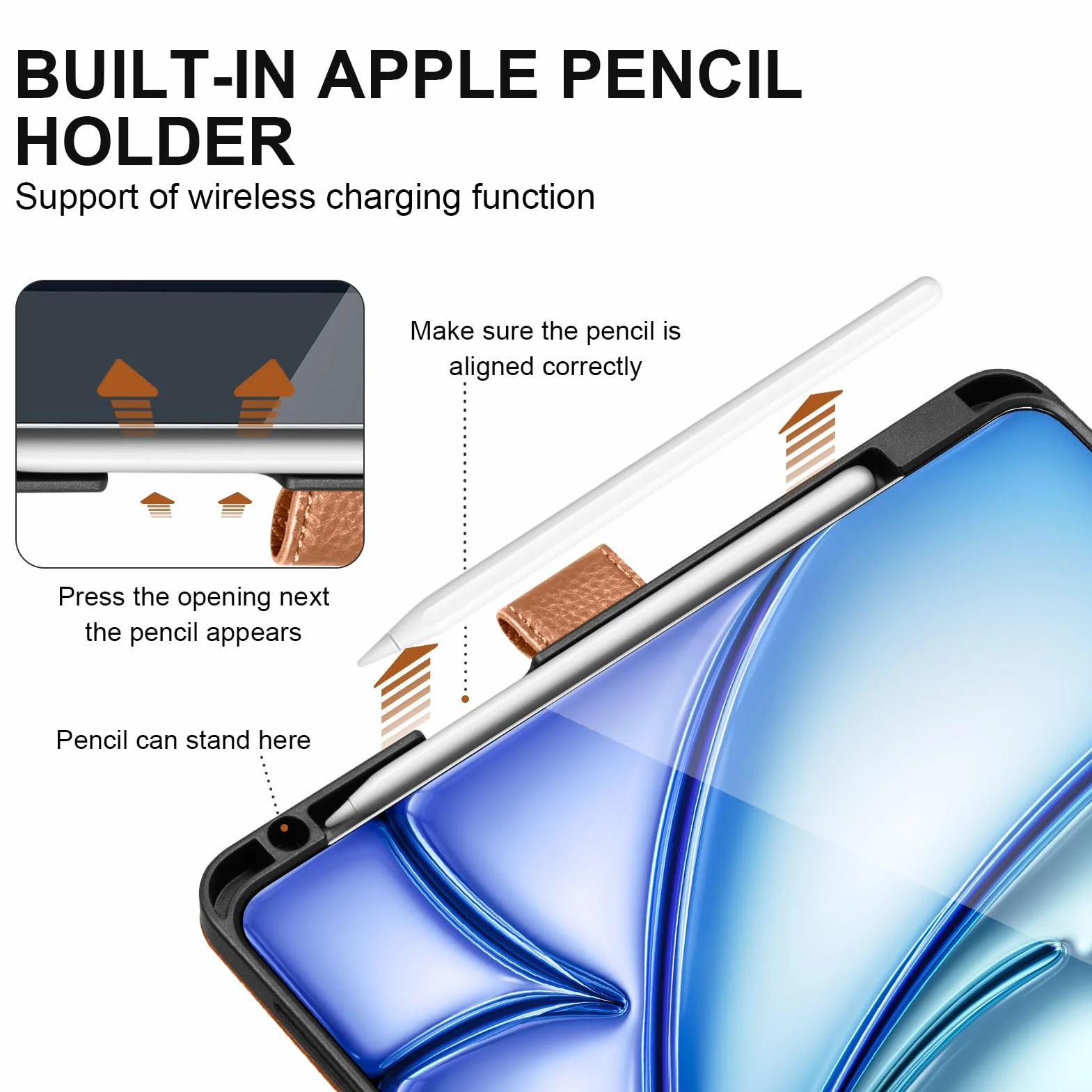 Etui z prawdziwej skóry do iPada Air 27.9 cm M4/M3/M2, 5./4. generacji 27.7 cm | Uchwyt na ołówki, regulowany stojak, zamknięcie magnetyczne, osłona automatycznego budzenia/uśpienia, brązowy