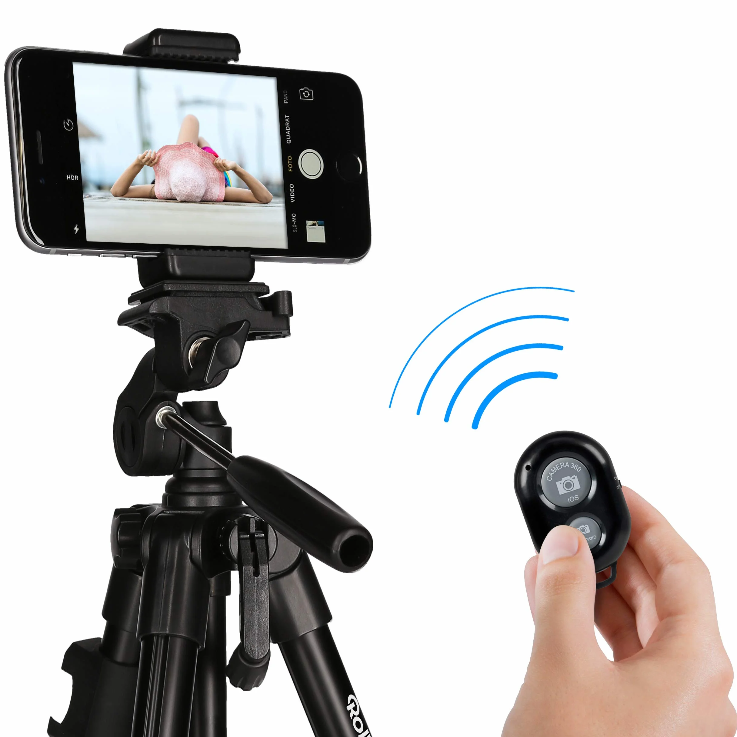 Rollei Steady Butler Mobil 3 SE, mały, lekki, składany smartfon gimbal do cichego kręcenia filmów z ręki & Rollei Statyw do smartfona Traveler – elastyczny i lekki ze zintegrowanym uchwytem, czarny