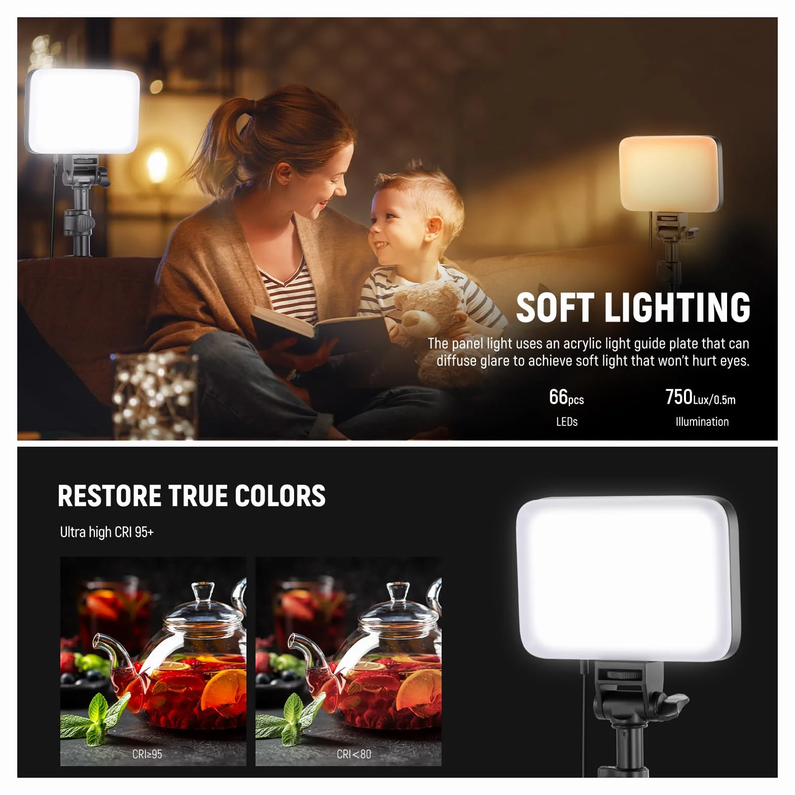 NEEWER Basics Zestaw oświetlenia studyjnego, 2 zestawy dwukolorowych lamp LED ze statywami i filtrami, zmienna intensywność, przenośna, 3200K-5600K, IRC95, 750lux, do fotografii, nagrywania, BP66