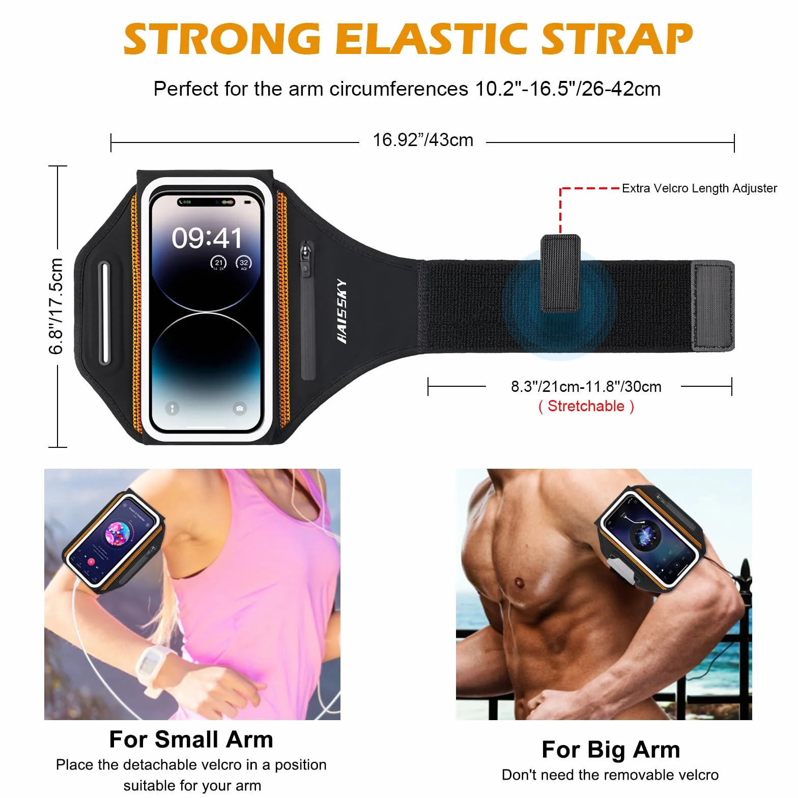 Opaska do biegania z kieszenią na zamek błyskawiczny, sportowa opaska na telefon do iPhone'a 16 Pro Max/15 Pro/14 Pro/13/12 Pro/ 11, uchwyt na telefon do biegania z klamrą zapobiegającą upadkowi do