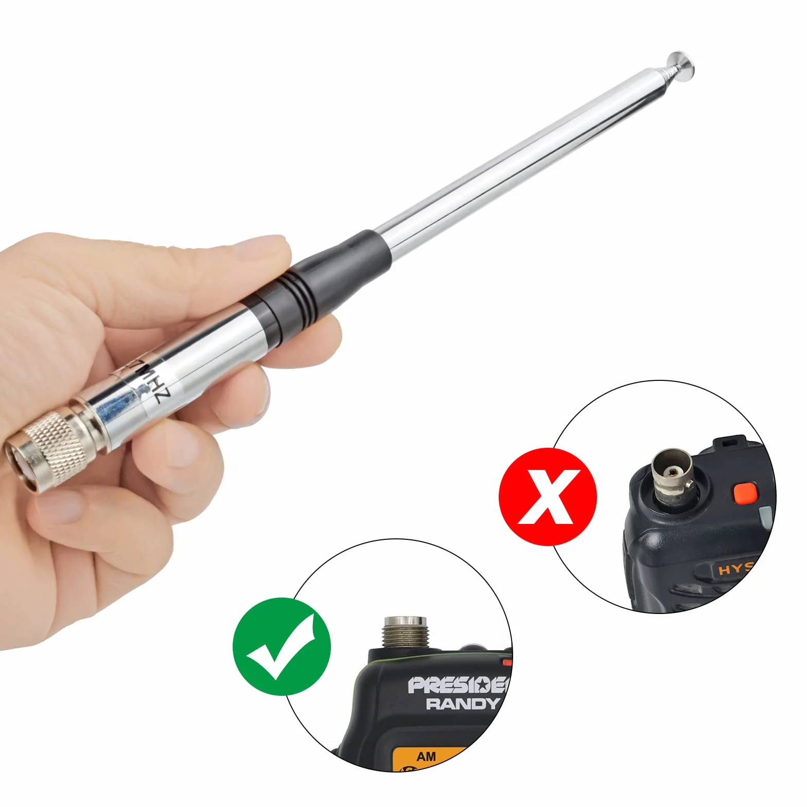HYS Antena radiowa CB 27 MHz, połączenie TNC, wysoki zysk, teleskopowa antena pop up (130 cm) kompatybilna z radiem ręcznym President Randy-3, PNI Escort HP 72