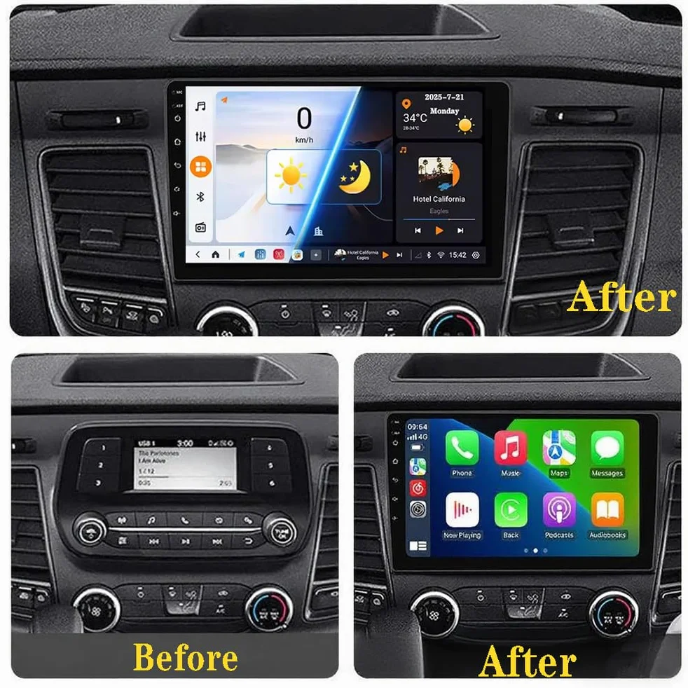 M6 pro3, Android 15.0 Stereo zamiennik dla Transit Custom 2002-2021 Radio samochodowe Nawigacja GPS 9-calowy przenośny odtwarzacz multimedialny DVD Odbiornik FM BT z Android Auto CarPl