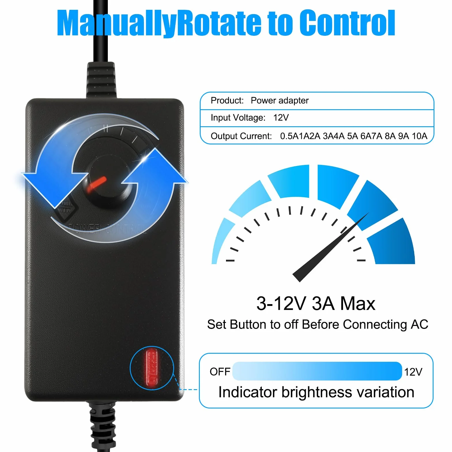 Joycabin 3-pinowe sterowanie wentylatorem PWM 12 V PWM Fan Speed Control, prędkość nawiewu regulowana od 3 V do 12 V, wentylator Speed Controller Governor z 1 do 2 PC Fan Power Adapter