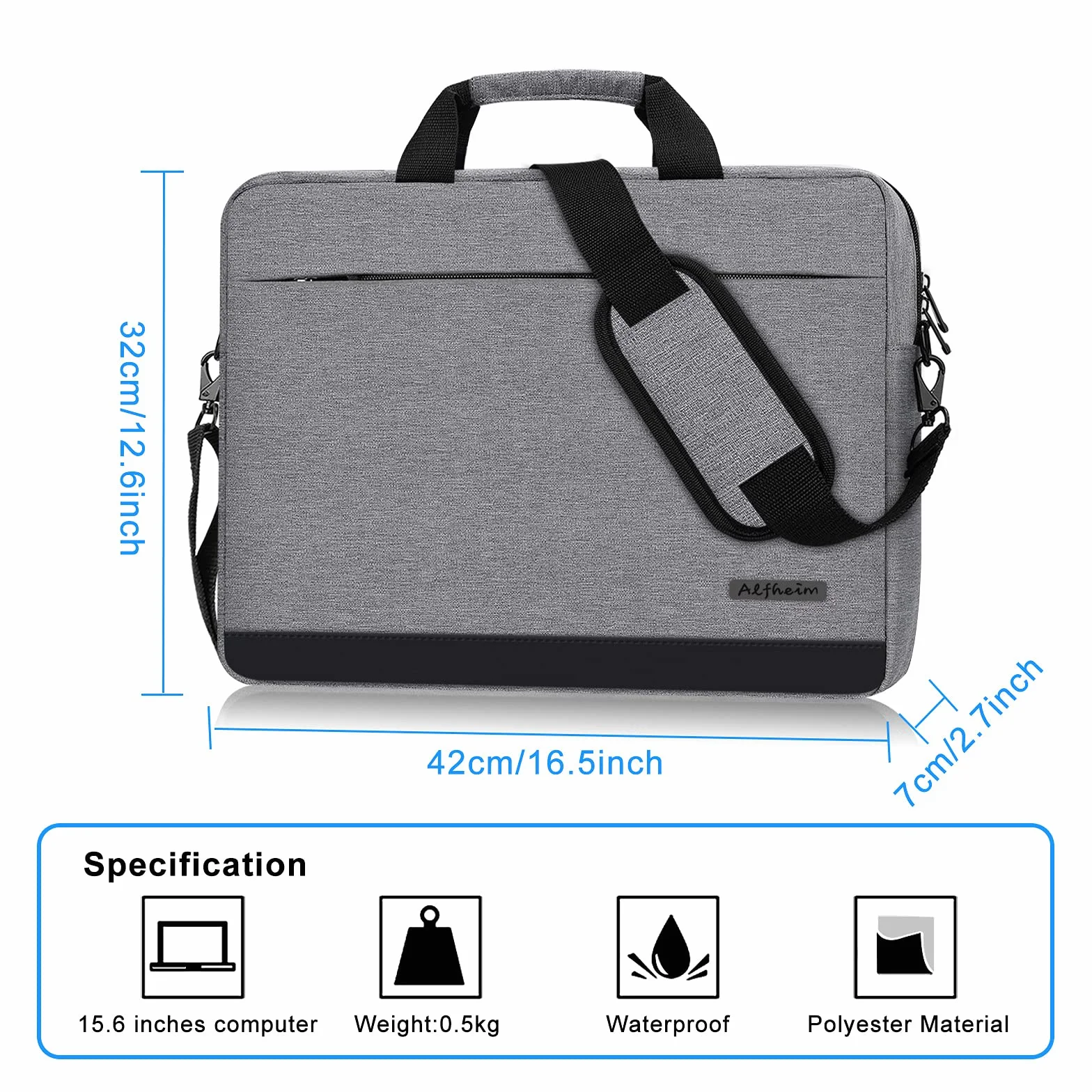 Alfheim torba na laptopa 15,6-16 cali torba na dokumenty z paskiem na ramię kompatybilna z Macbookiem Air Pro 14-calowy