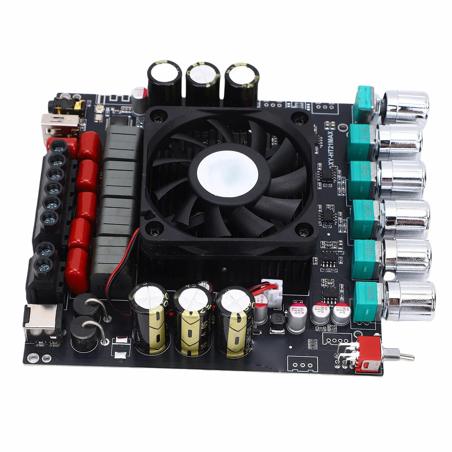 2.1-kanałowa Płyta Wzmacniacza Audio, ABS Cyfrowa Płytka Wzmacniacza Subwoofera XY HT21MAX 2x200W Plus 400W AUX Wejście USB do Kina Domowego Samochód Głośniki Zewnętrzne
