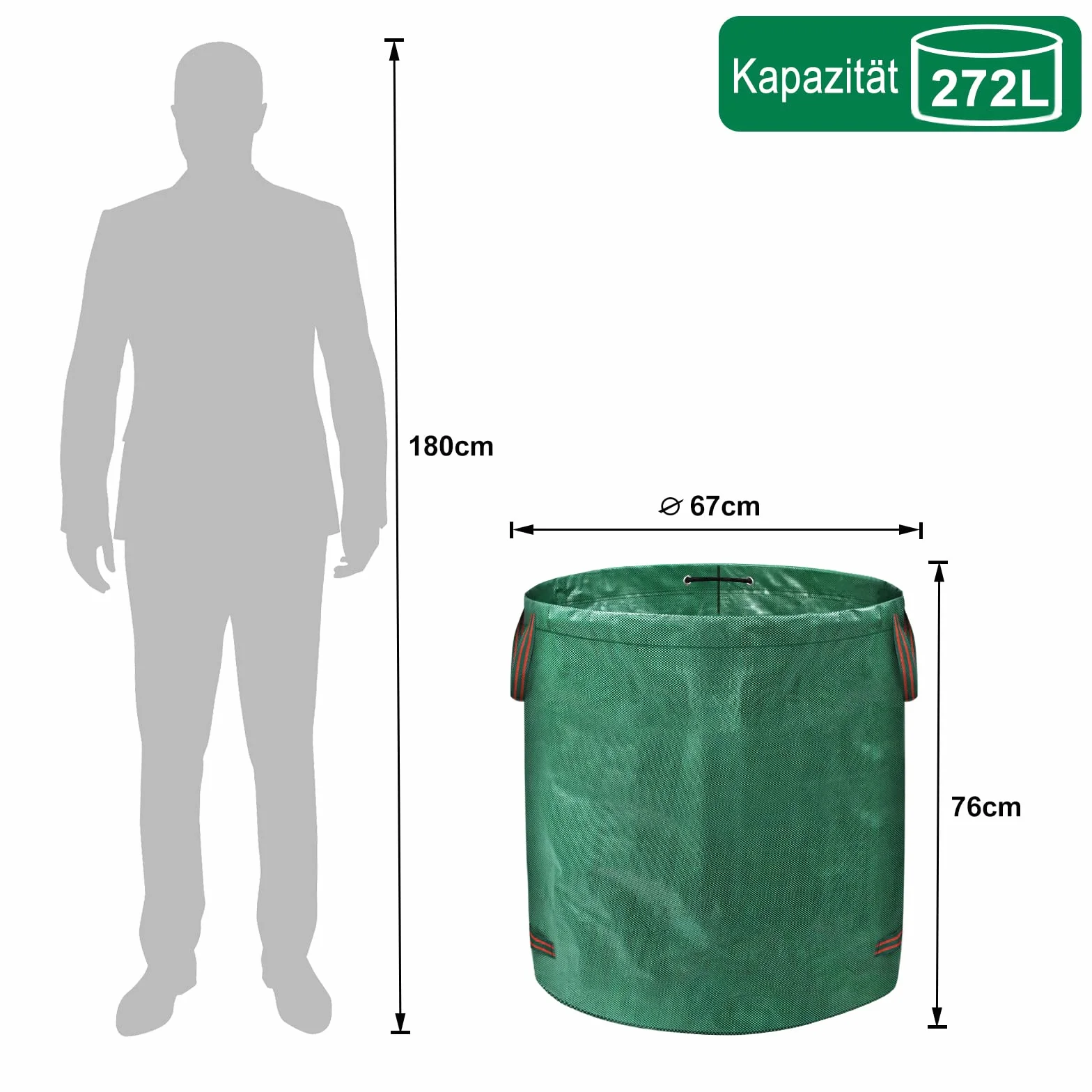 Froadp 272L Składane Worki na Odpady Zielone Ogrodowe 150g/m² PP Przenośny Worek na Liście z Uchwytami Duży Worek na Trawę Ogrodowy na Liście z Trawy Zielone Pojemnik na Odpady ogrodowe (6 szt)