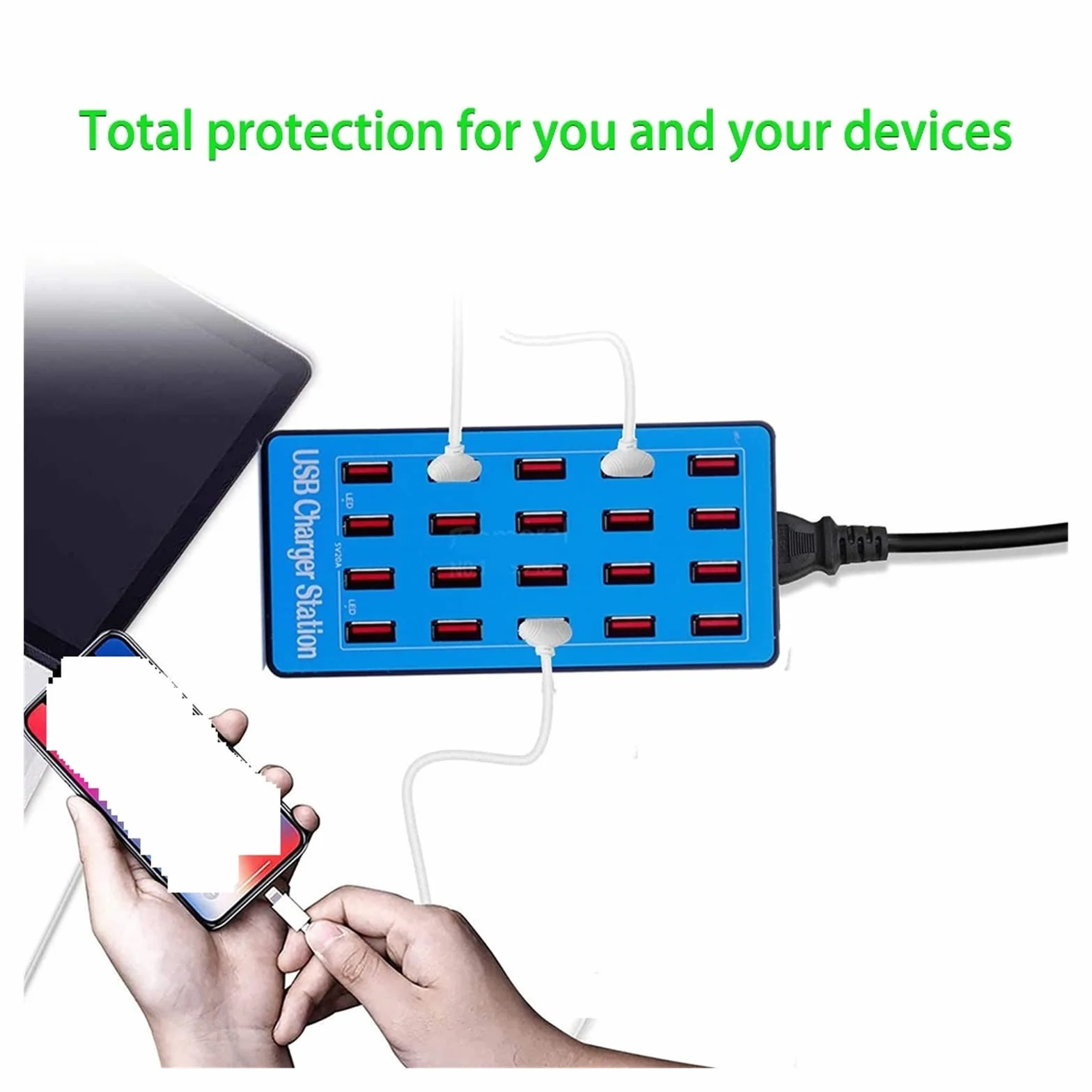Ładowarka USB Stacja ładująca USB, stacja ładująca do wielu urządzeń Szybkie ładowanie z ekranem LCD Cyfrowy wyświetlacz do tabletów telefonicznych Smartfonów Przenośny(A5 Blue)