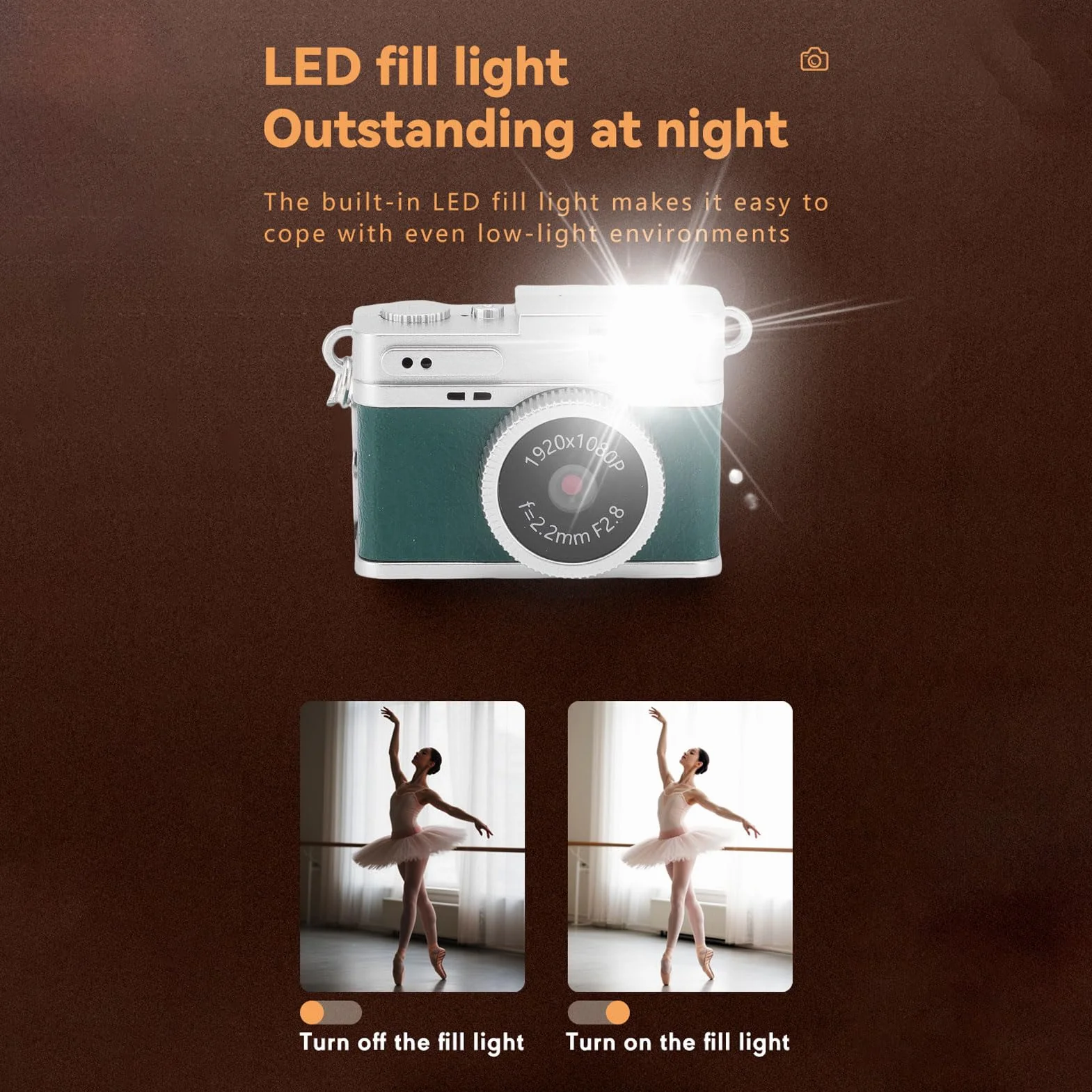 Bewinner Vintage Mini Digital Camera, Styl Retro 1080p FHD Kamera Wideo, LED Fill Light Pocket Cyfrowe Kamery, Przenośna Kompaktowa Kamera Kieszonkowa z kartą 128 GB (GREEN)