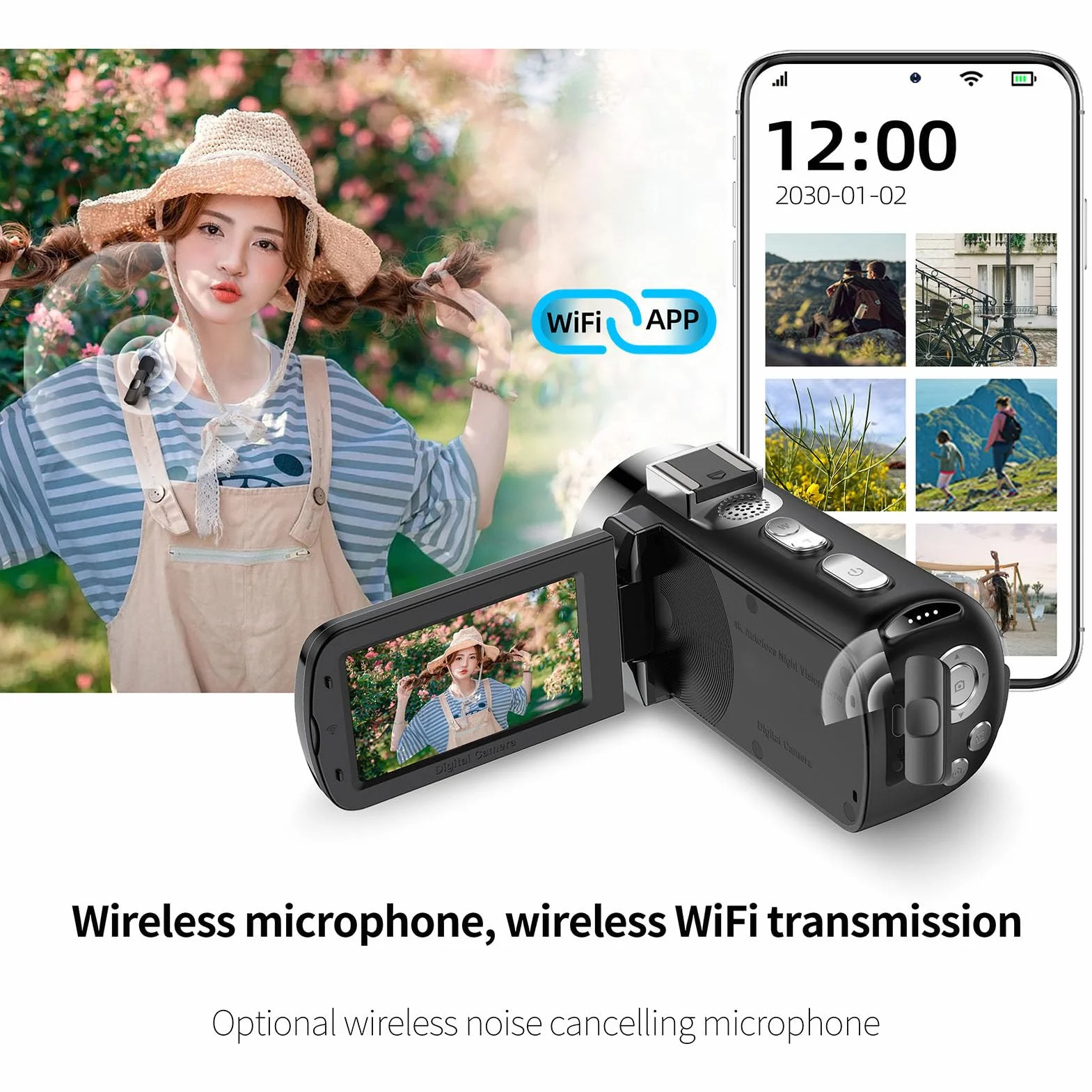Kompaktowy Aparat Cyfrowy 4K, Mała Kamera Wideo 64 MP z 28-krotnym Zoomem Cyfrowym, Stabilizatorem Obrazu, Autofokusem, 3-calowym Obrotowym Ekranem Kamera do Vlogowania dla