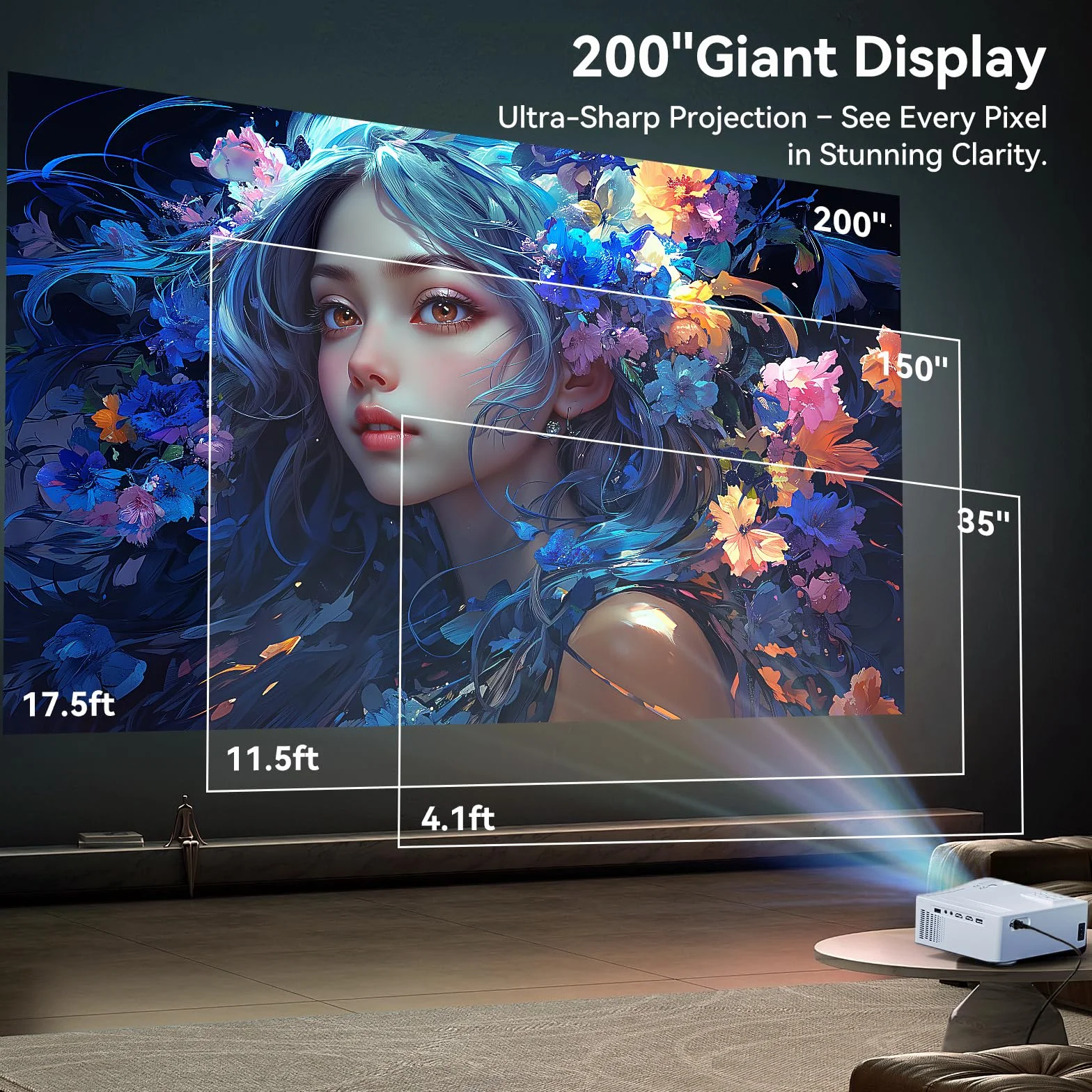 5G WiFi Bluetooth Projector, Natywna interwencja 1080P Natywna Projektor Filmowy z 350-calowym wyświetlaczem, 18000L Projektor wideo do kina domowego kompatybilny z 4K,