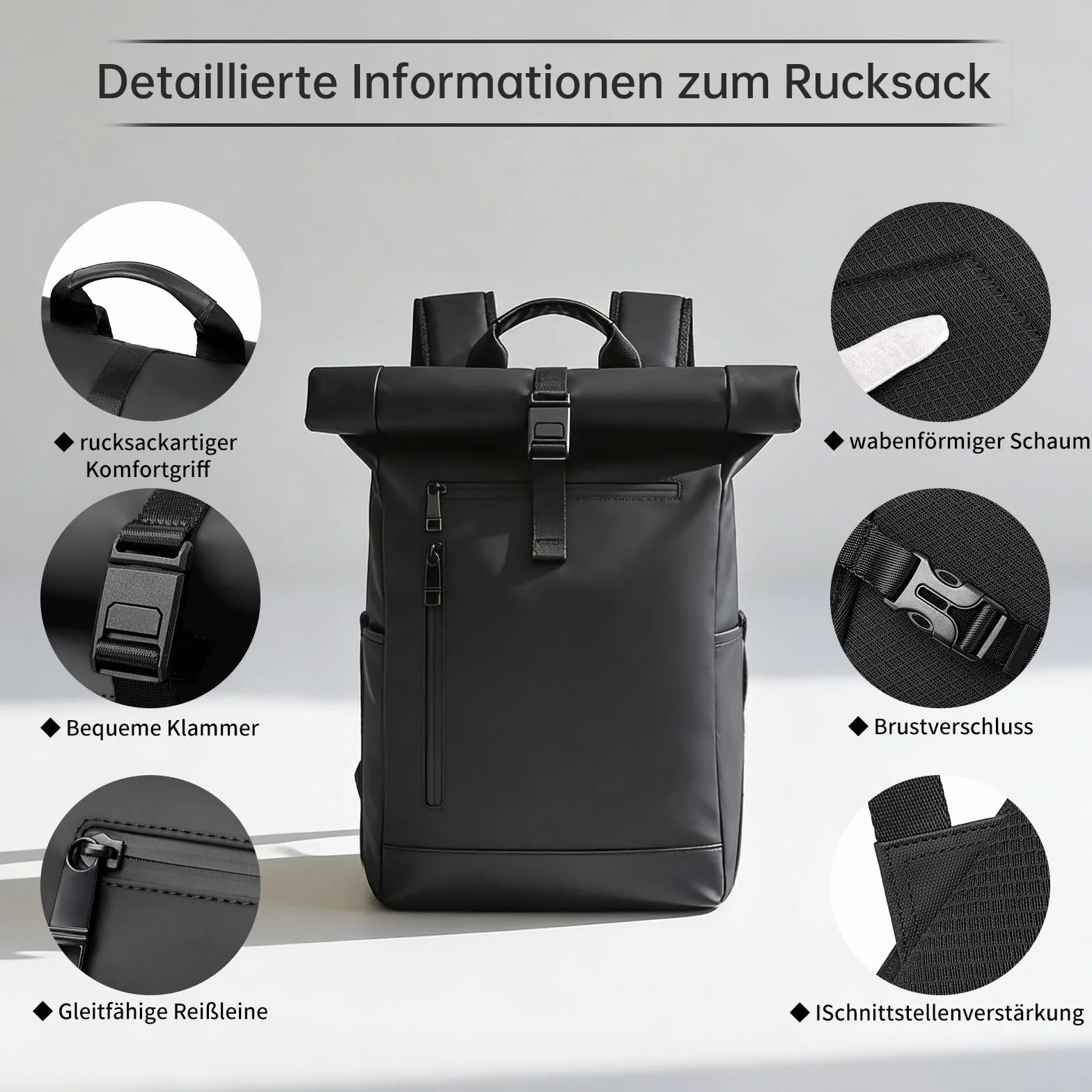 Rolltop plecak dla mężczyzn i kobiet, duży plecak na laptopa, wodoszczelny, z kieszenią na komputer, 16", plecak szkolny, plecak podróżny, bagaż podręczny, samolot, do pracy, na podróż