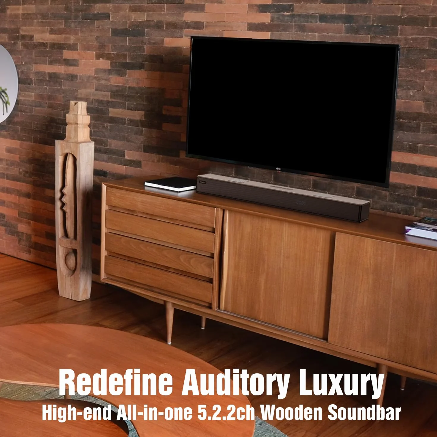 Hiwill 5.2.2 Dolby Atmos Drewniany Soundbar, 400 W Uniwersalne głośniki kina domowego TV z wbudowanym podwójnym subwooferem, 2 głośniki skierowane do góry, WoNoble A502