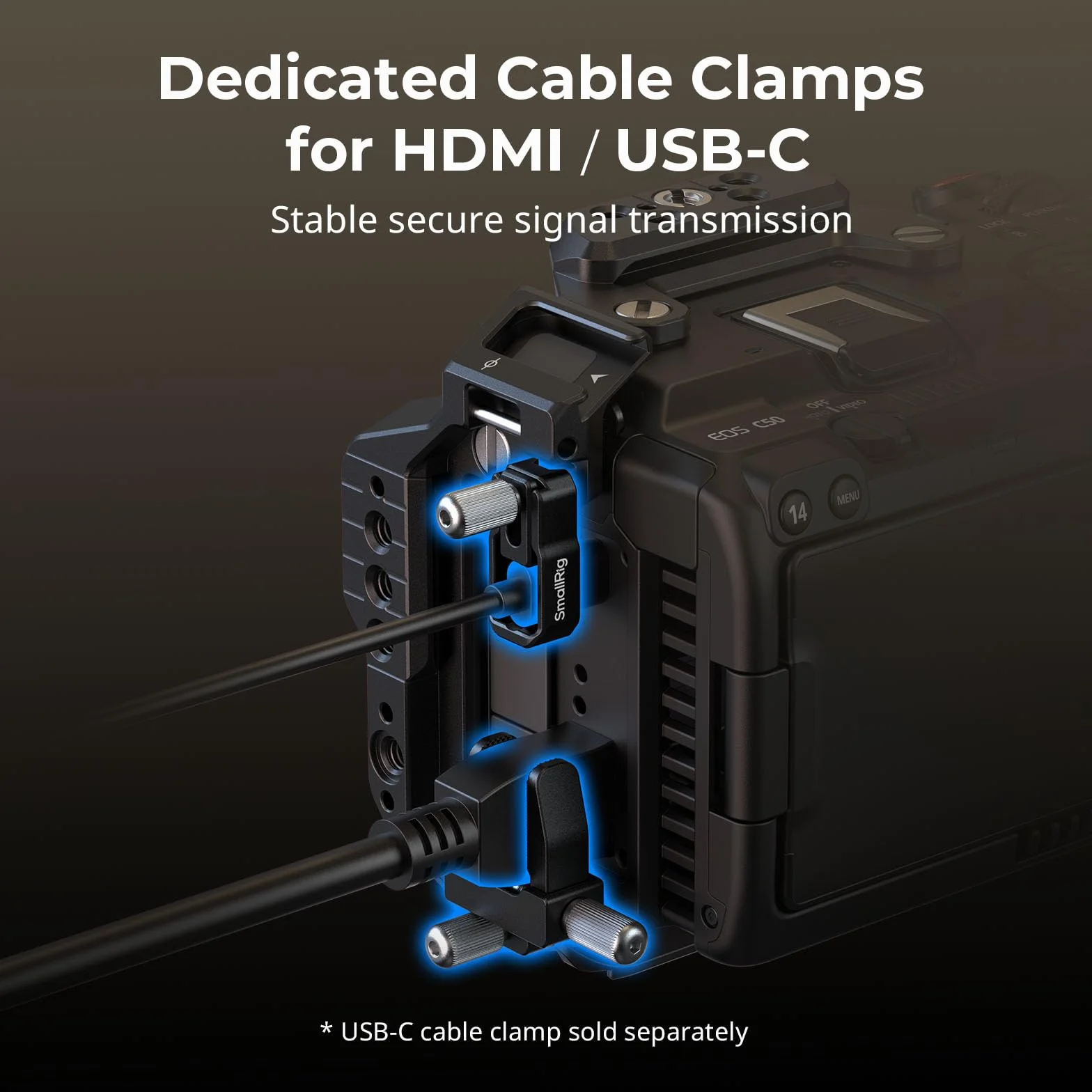 SMALLRIG Zestaw Cage do Canon C50 z przedłużeniem uchwytu XLR, klatką kamerową z mocowaniem na zimną stopkę, zaciskiem kablowym do HDMI, wbudowaną płytką szybkiego montażu do Arca - 5657