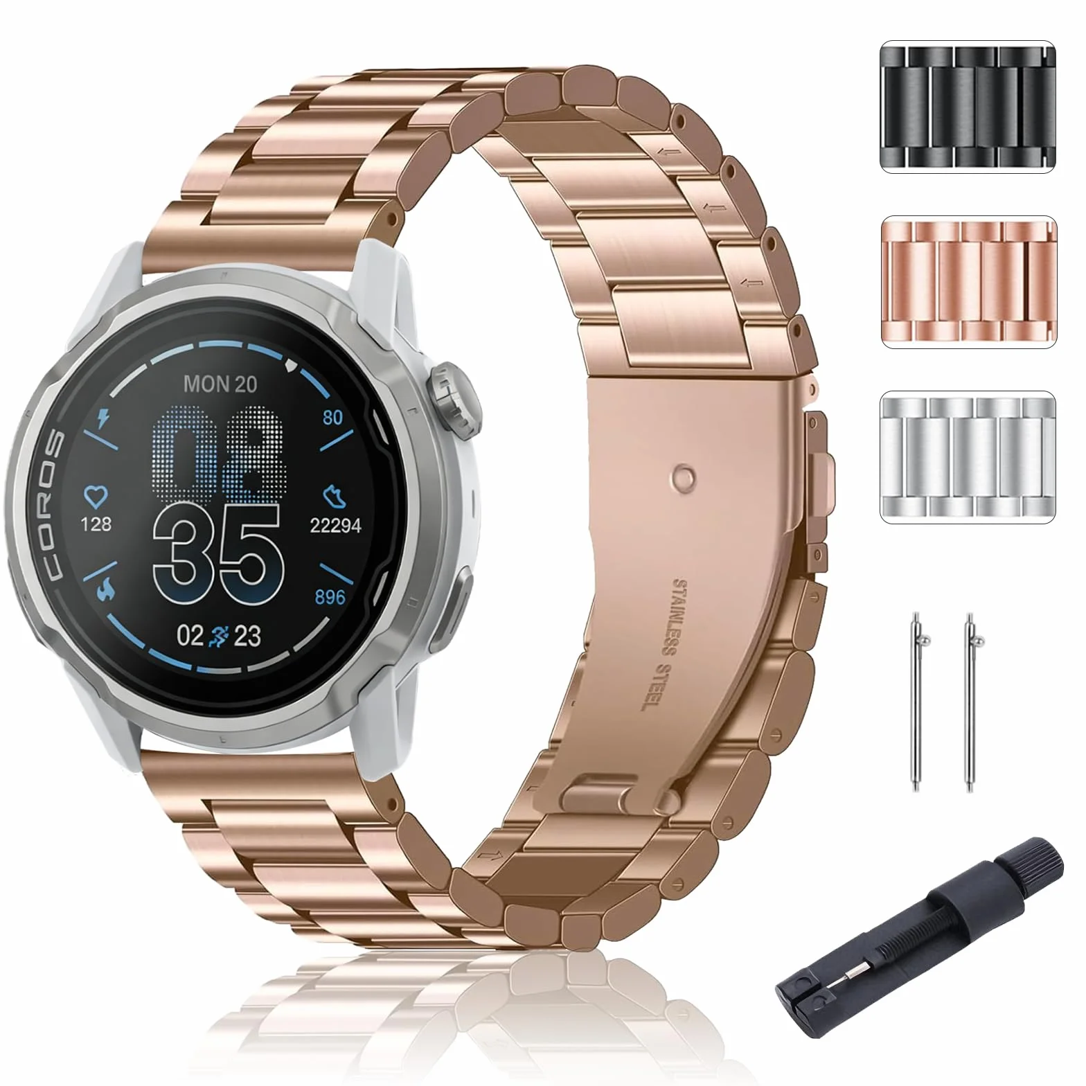 Metalowa bransoletka kompatybilna z COROS APEX 4 42 mm / Apex 2 Pro, 22 mm, stal nierdzewna, zapasowy pasek do COROS Pace 3 / Pace 4 / Pace Pro, dla kobiet i mężczyzn