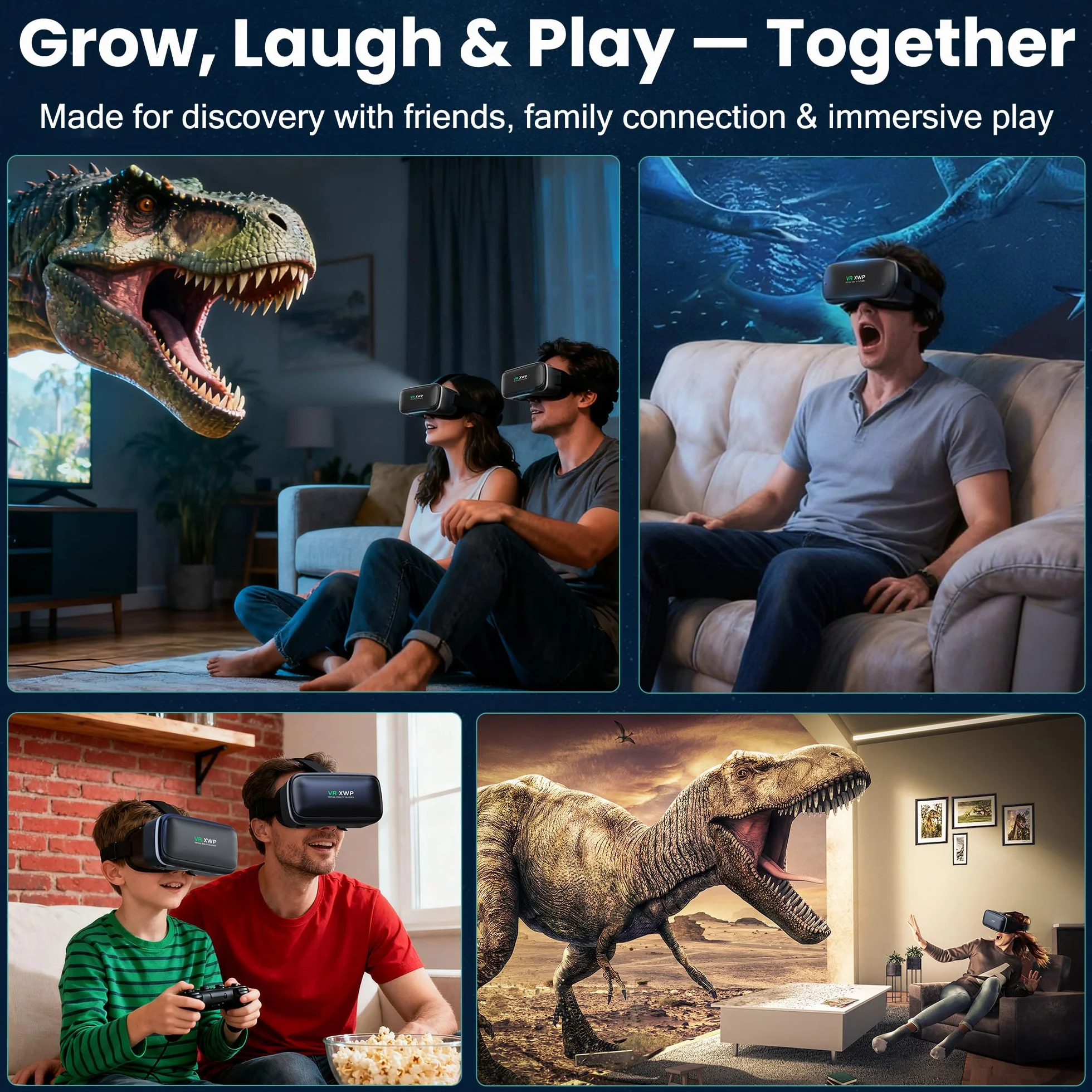 XWP Okulary do wirtualnej rzeczywistości 3D do smartfonów, okulary VR z soczewkami HD Light, kompatybilne z iPhone I Android (4,7-6,8 cala), wrażenia z gier i filmów VR, prezent dla Przyjaciele i