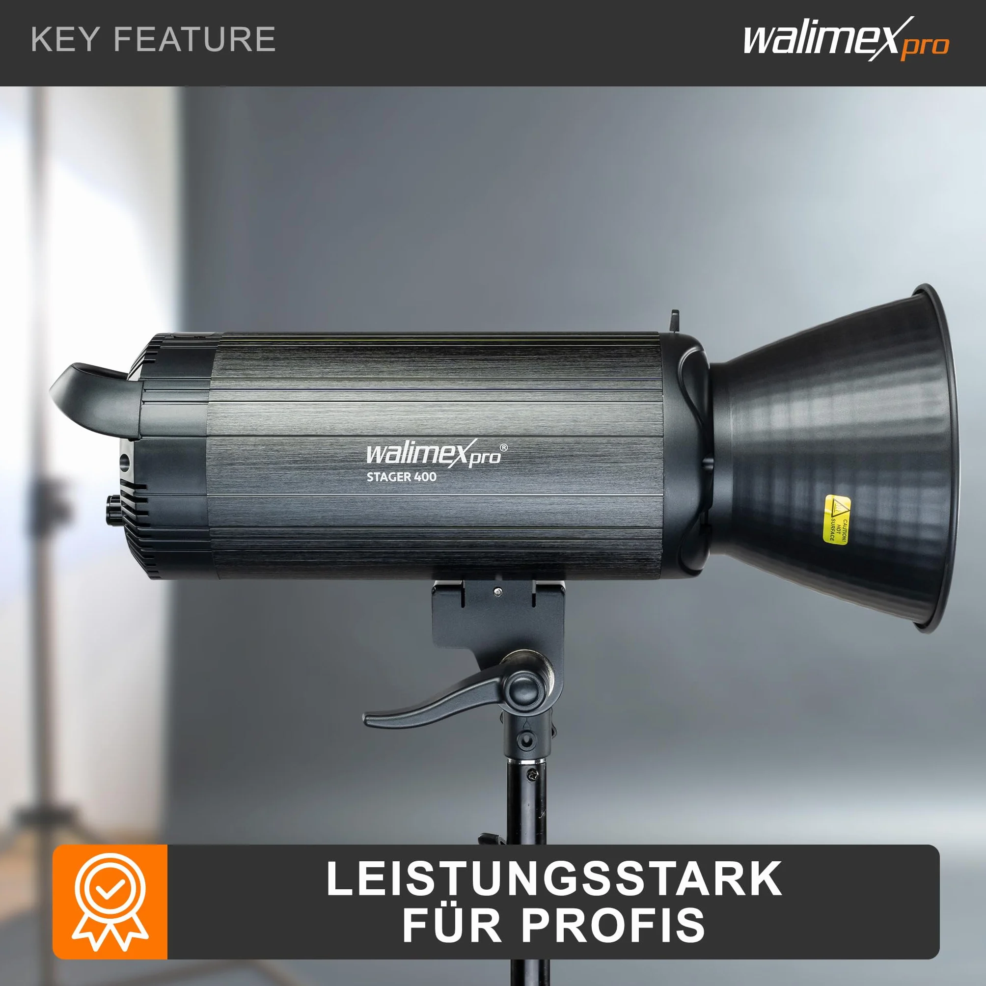 Walimex Pro Stager 400 HSS lampa studyjna – wydajna lampa studyjna z odbiornikiem 2,4 GHz, tryb HSS, 400 W, krótki czas palenia, światło LED do regulacji, dla profesjonalnych fotografów