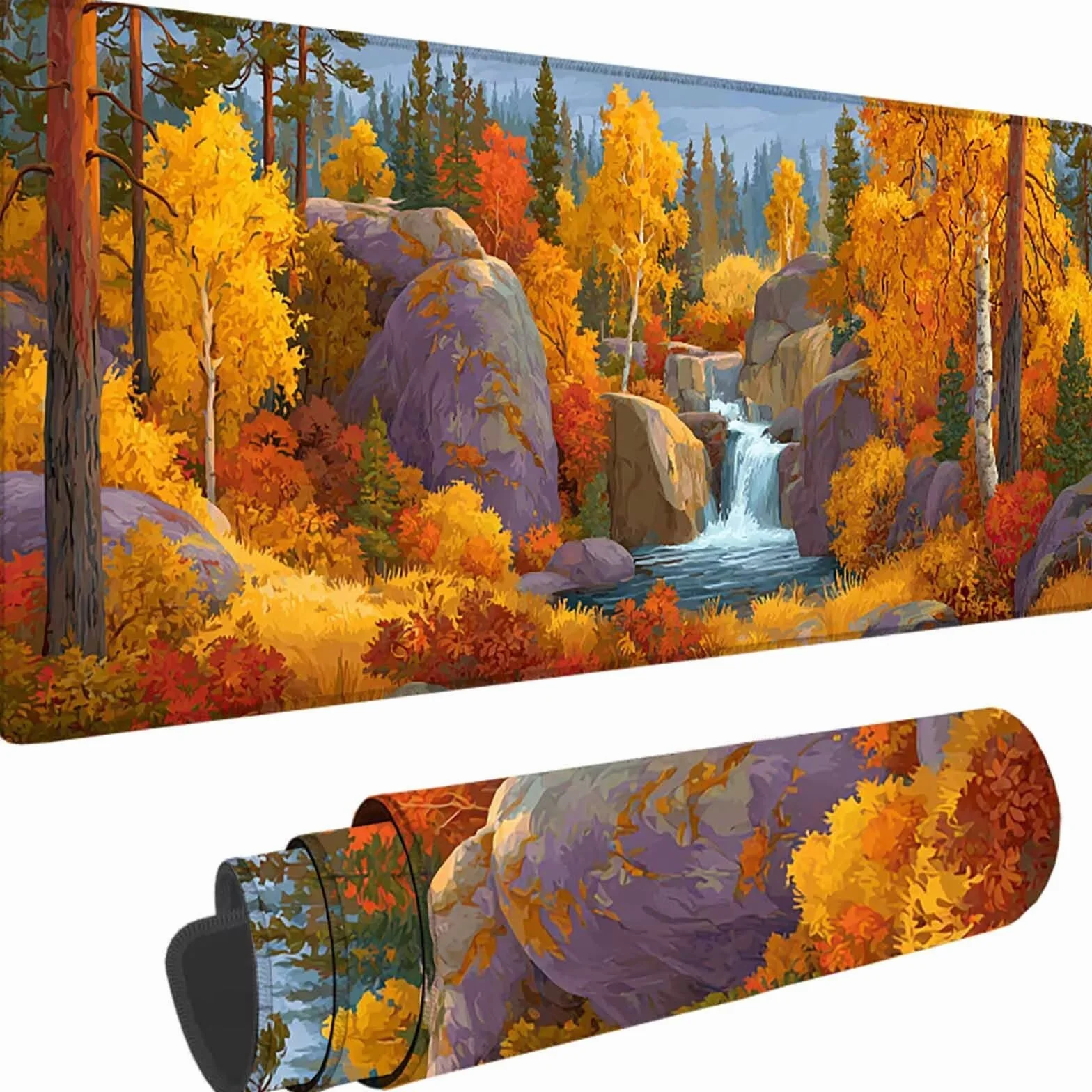Żółta podkładka pod mysz 1500 x 800 x 3 mm duża podkładka pod mysz XXL Jesień pod biurko dla graczy, szyte krawędzie, antypoślizgowa gumowa podkładka pod mysz do komputera, komputera, dekoracji domu l