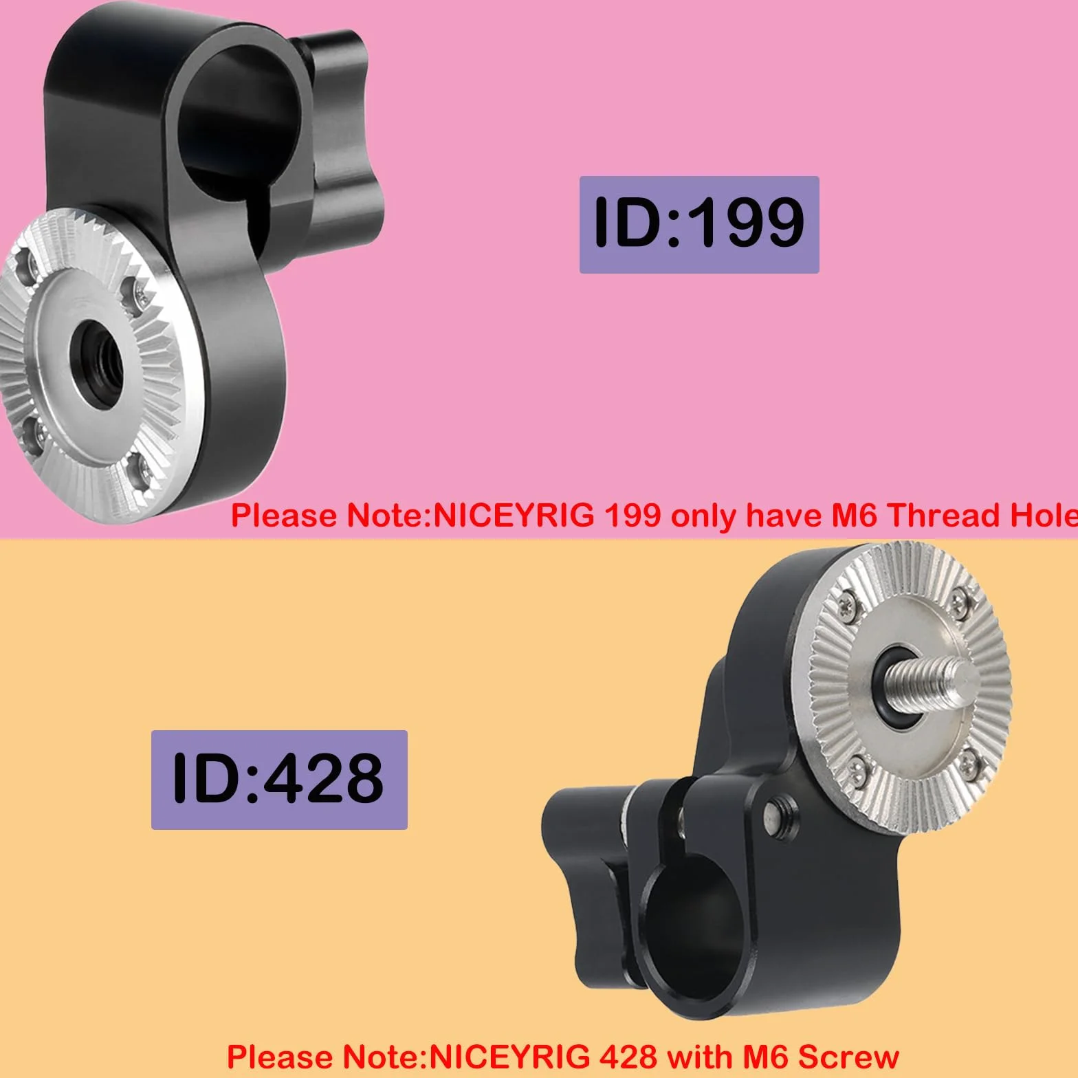 NICEYRIG Zacisk prętowy 15 mm z rozetą ARRI i gwintem M6, do aparatu DSLR | Zacisk drążka szynowego 15 mm, mocowanie rozety ARRI, otwór gwintowany M6, zestaw na ramię DSLR, zacisk pręta kamery