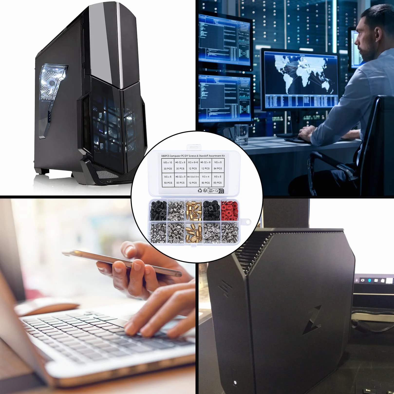 Zestaw 380 śrub do PC, śruby #6-32, M3, SSD, płyty głównej, komputera