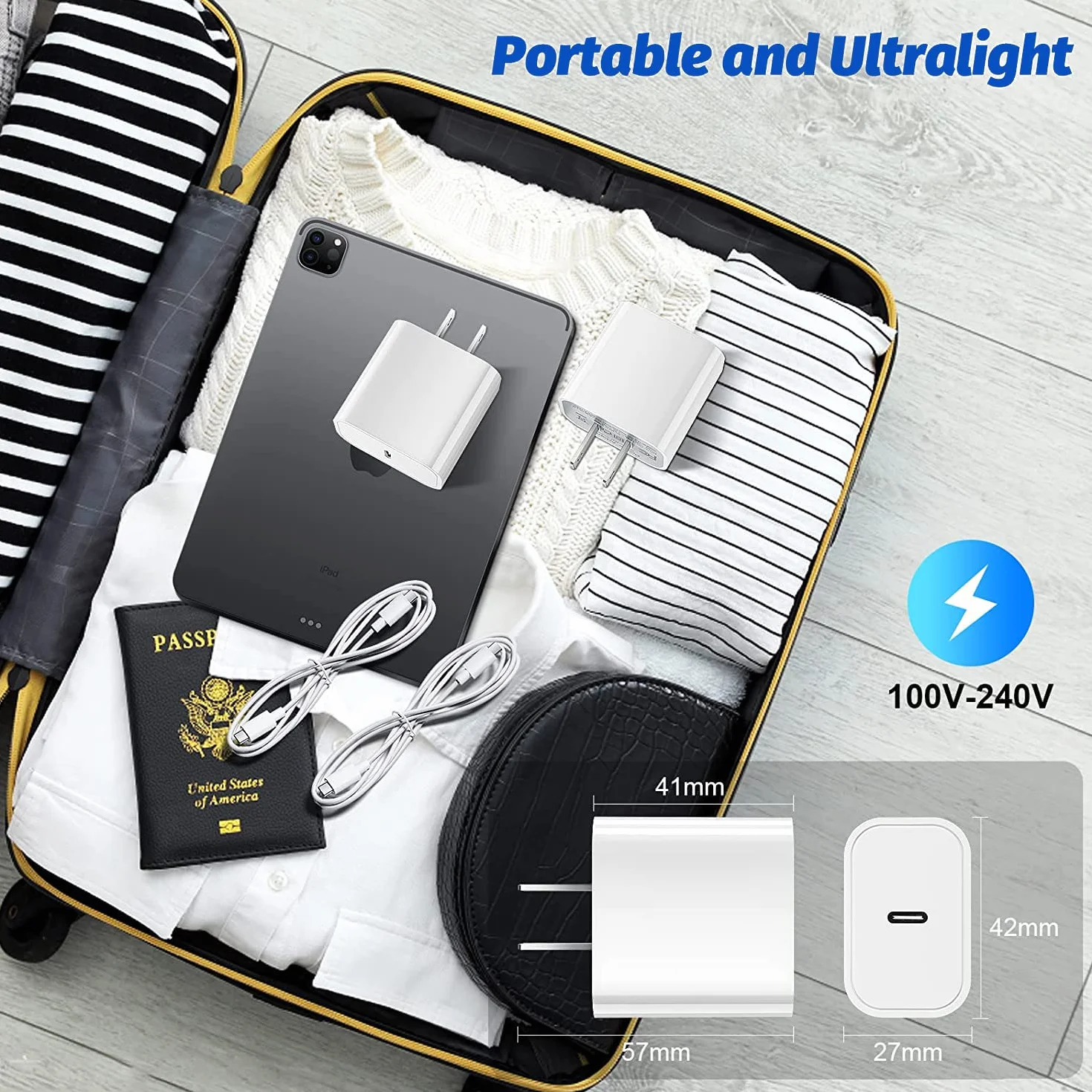 Szybka ładowarka do iPada, ładowarka do iPada, szybkie ładowanie, 2 sztuki, wtyczka ścienna i kabel USB C na C, 1,8 m, typ C na C, do iPada Pro 12,9, iPad Pro 27,9 cm, iPad Air 5. / 4. generacji,