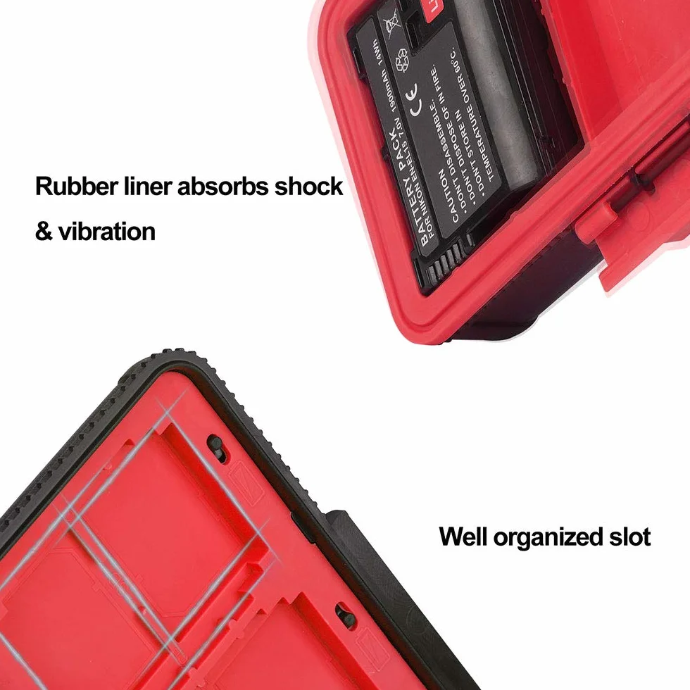 LENSGO Etui na kartę pamięci z baterią aparatu, karta pamięci twarda osłona etui wodoodporna przeciwwstrząsowa kompaktowa kamera pudełko do przechowywania baterii na 3 baterie do aparatów 3 karty XQD lub 3 karty CF 6 kart SD (Czerwony)