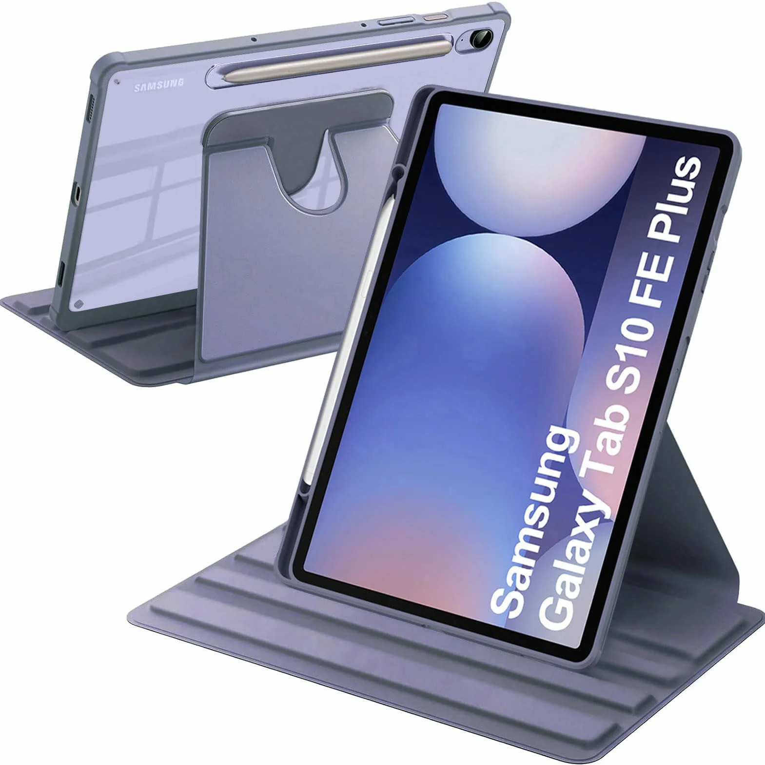 Obrotowe Etui dla Samsung Galaxy Tab S10 FE Plus 13.1 Cala 2025 (SM-X620/X626/X626B), Odporna na Wstrząsy z Przezroczysty Tył, Automatycznie Budzi/Spać, Lawendowy