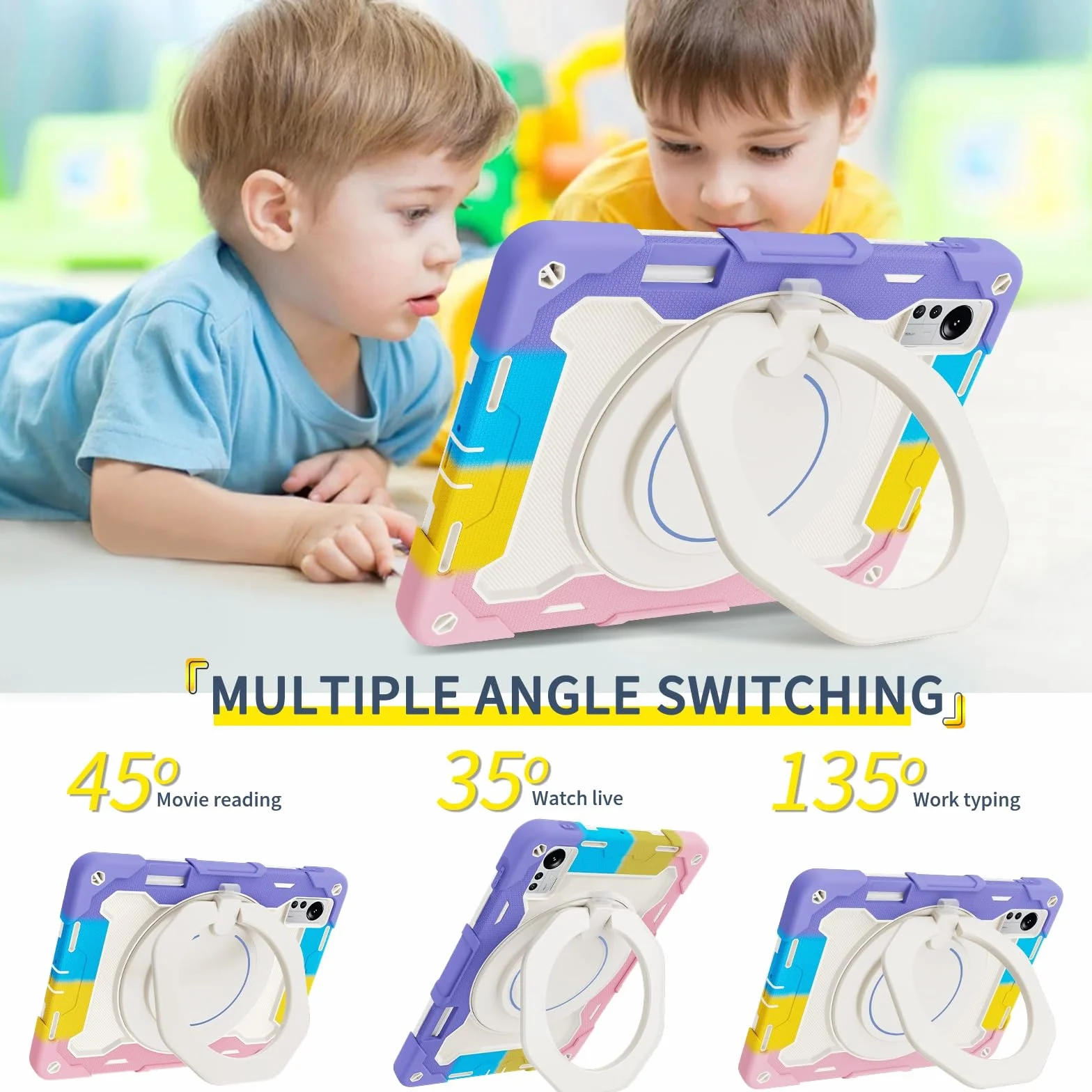Pełna torba ochronna Wytrzymała obudowa ochronna do Xiaomi Mi Pad 5 Pro 12,4", stojak obrotowy o 360°, pasek na ramię, uchwyt na długopis i pierścień uchwytu, ochrona przed wstrząsami dla dzieci i