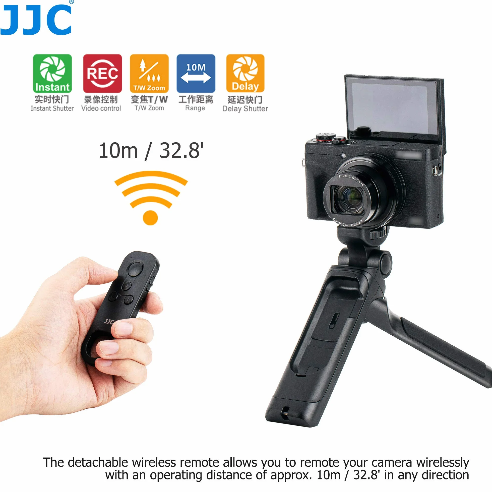 JJC HG-100TBR wymienny uchwyt do statywu strzeleckiego Bluetooth do Canon R50 R10 R8 R7 R6II R6 RP R M6II M50 M200 G5XII G7XIII SX70HS itp. Aparat, selfie, wideo, vlogowanie