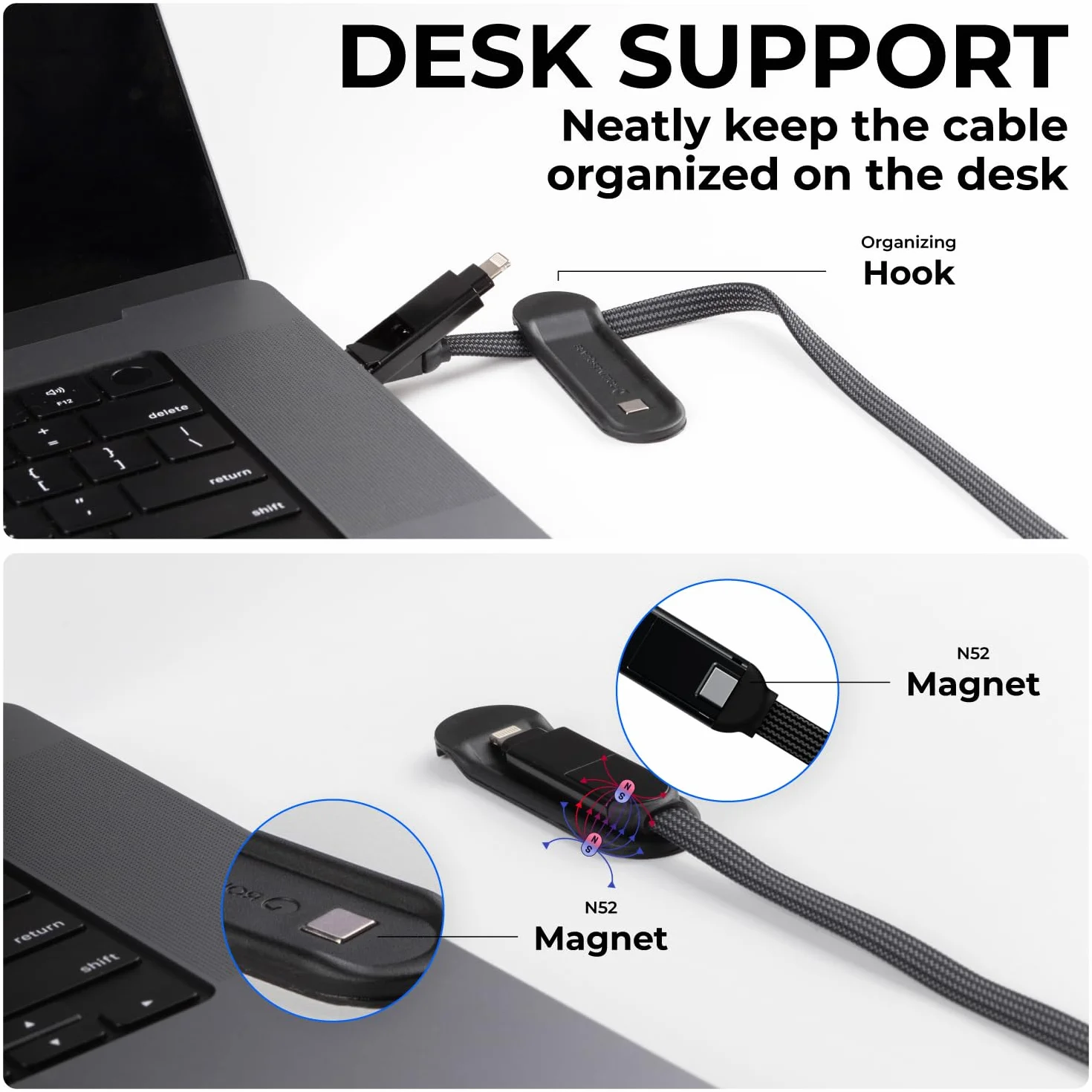 Rolling Square inCharge XL 200 cm – kabel USB C, uniwersalny kabel do smartfona, prezent dla mężczyzn, uniwersalna ładowarka 6 w 1 do smartfonów, czarny, kabel Lightning 100 W, opakowanie 3 szt
