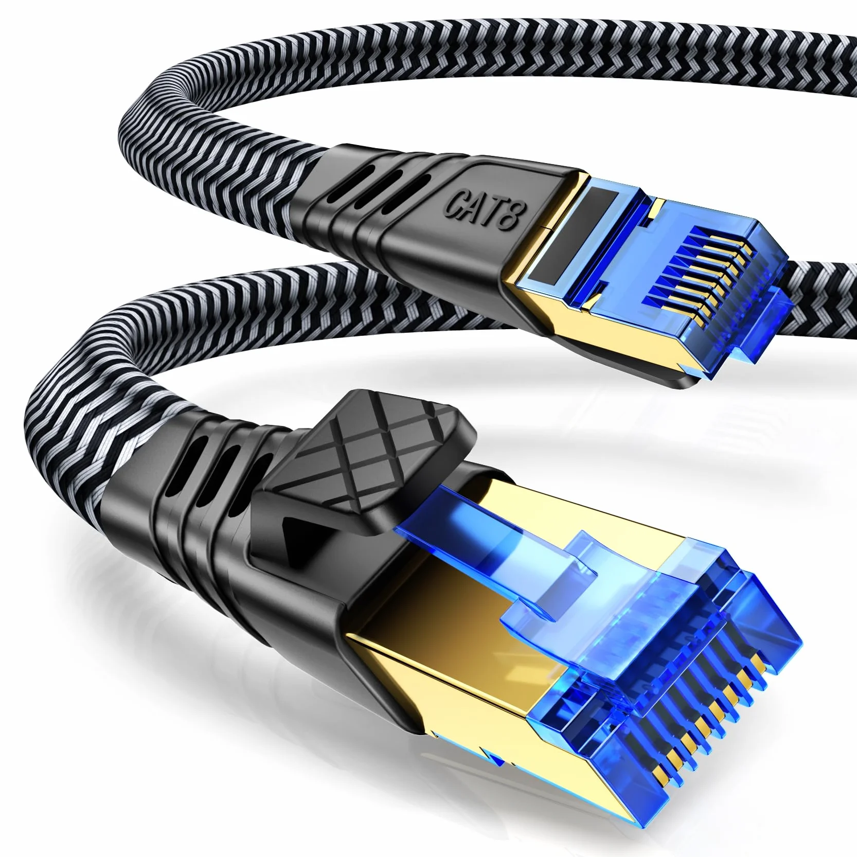 Cat 8 kabel Ethernet, kabel sieciowy Ethernet 40 Gb/s, wysoka prędkość 2000 MHz S/FTP RJ45 LAN, nylonowy kabel krosowy do PS5/4, przełącznika, routera, modemu, TV