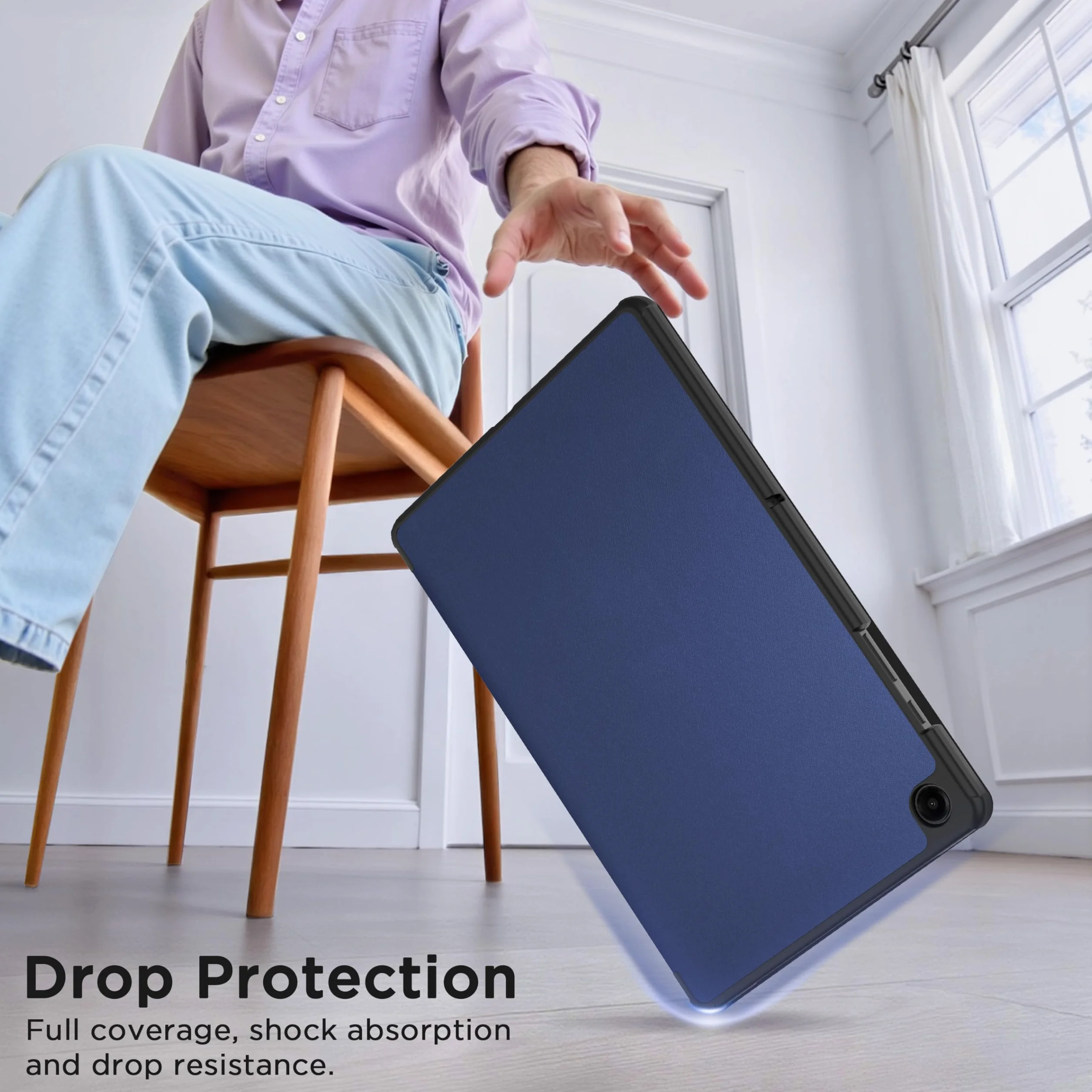 EasyAcc Etui do Samsung Galaxy Tab A11+ Plus/ A9+ 11 cali 2025, ultracienkie etui ochronne ze skóry poliuretanowej z funkcją stojaka i funkcją automatycznego uśpienia/budzenia, ciemnoniebieskie