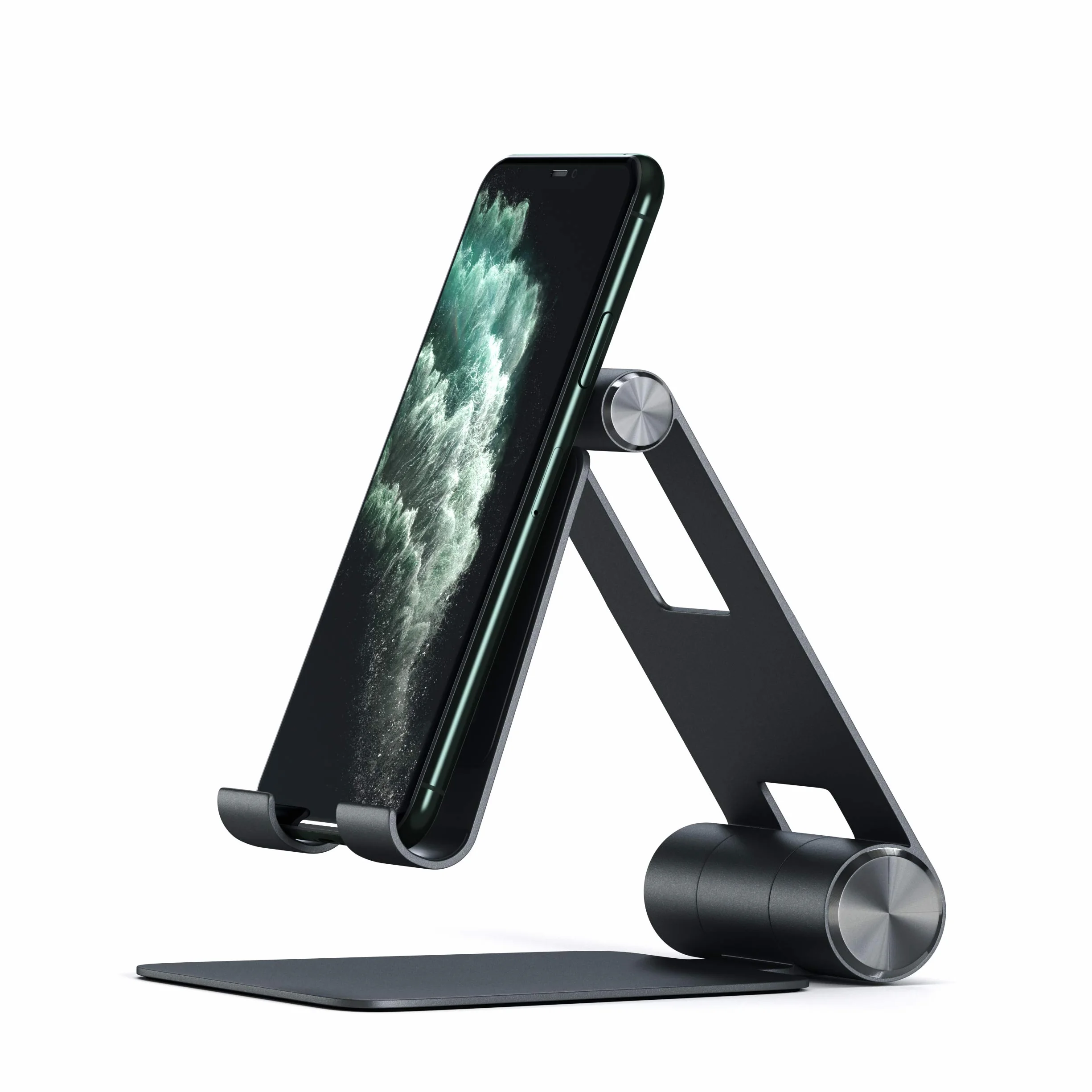 SATECHI składana aluminiowa podstawka R1 pod tablet, czarna | Regulowana i antypoślizgowa, do tabletów i smartfonów do 13 cali