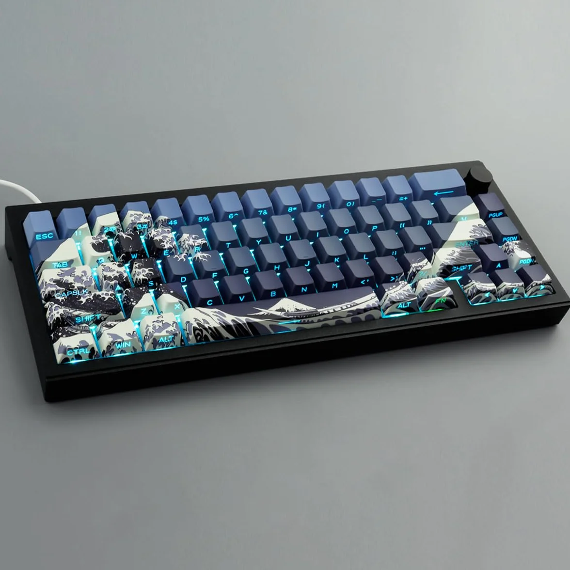 Hyekic Nasadki klawiszy PBT, 131 klawiszy Blue Ukiyo-e, profil Cherry, przezroczyste, przełączniki Cherry MX/Gateron, klawiatury mechaniczne