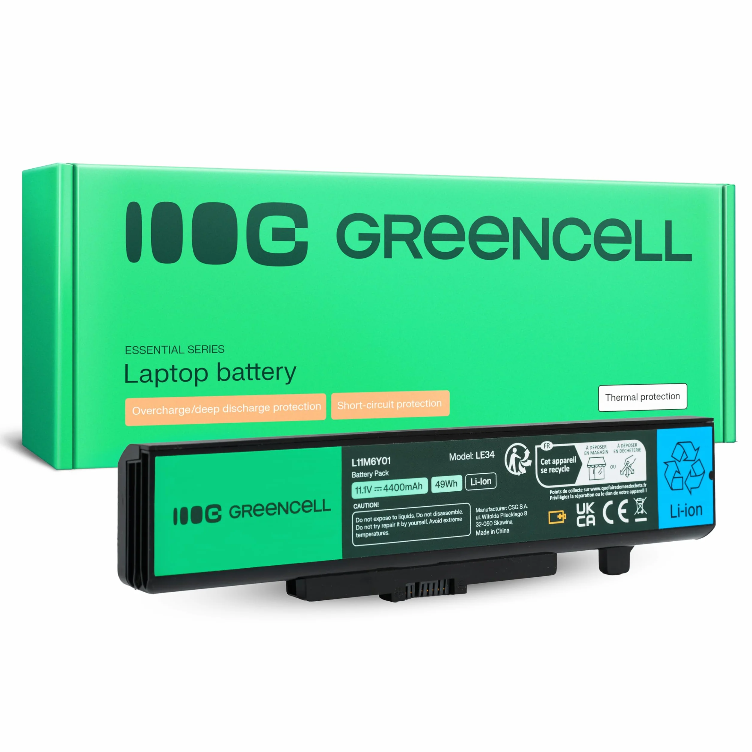 Green Cell Bateria do Laptopa Lenovo G500 G505 G510 G580 G585 G700 G710 G480, Lenovo IdeaPad Y480 Y580 Z480 Z580 Z585 P580 P585 (4400mAh 11.1V Czarna)