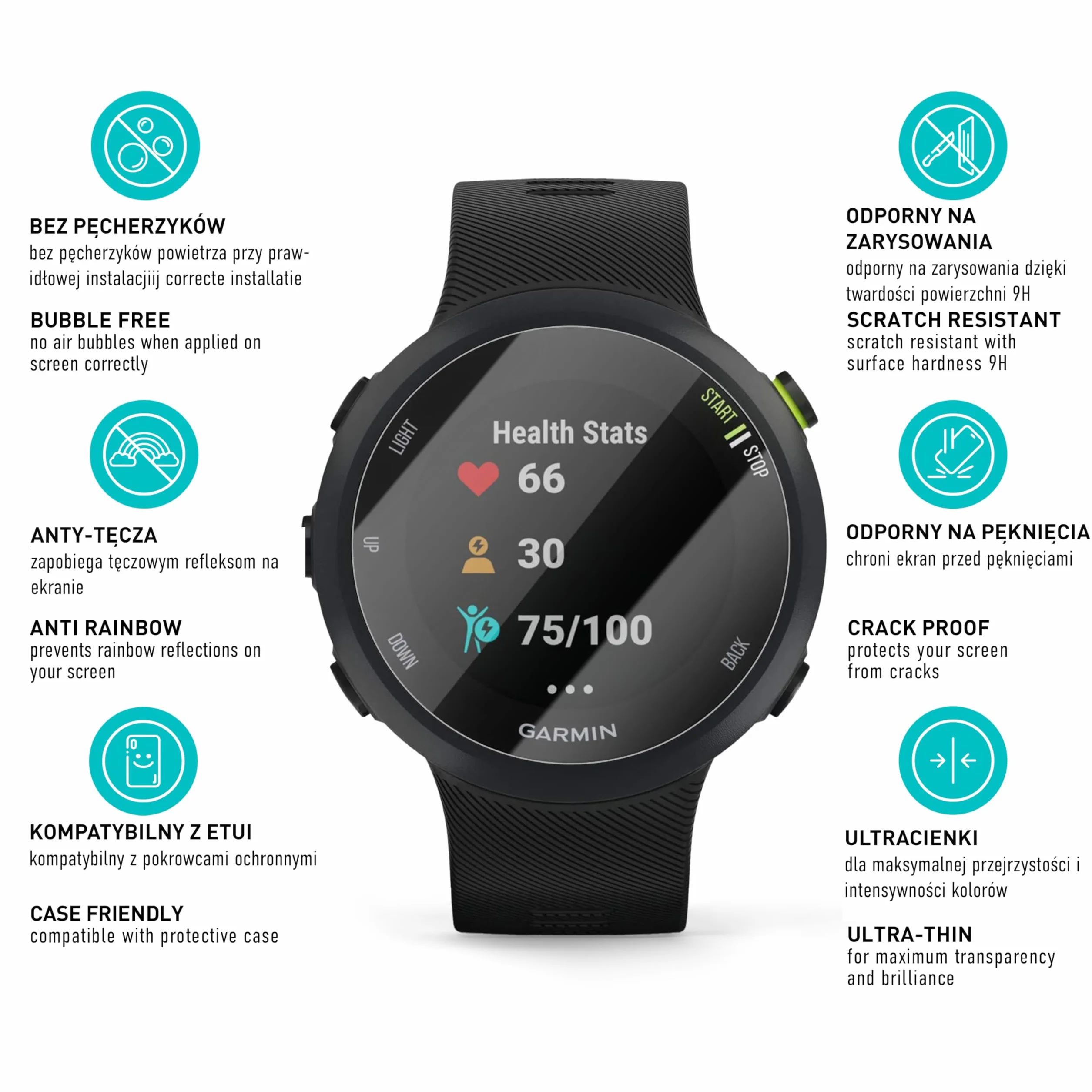 smartect Szkło Hartowane [3 Sztuki, Clear] dla Garmin Forerunner 45 / 45s / 55, Szklana Ochrona Ekranu 9H, Ochraniacz Ekranu bez Pęcherzyków, Bez Odcisków palców