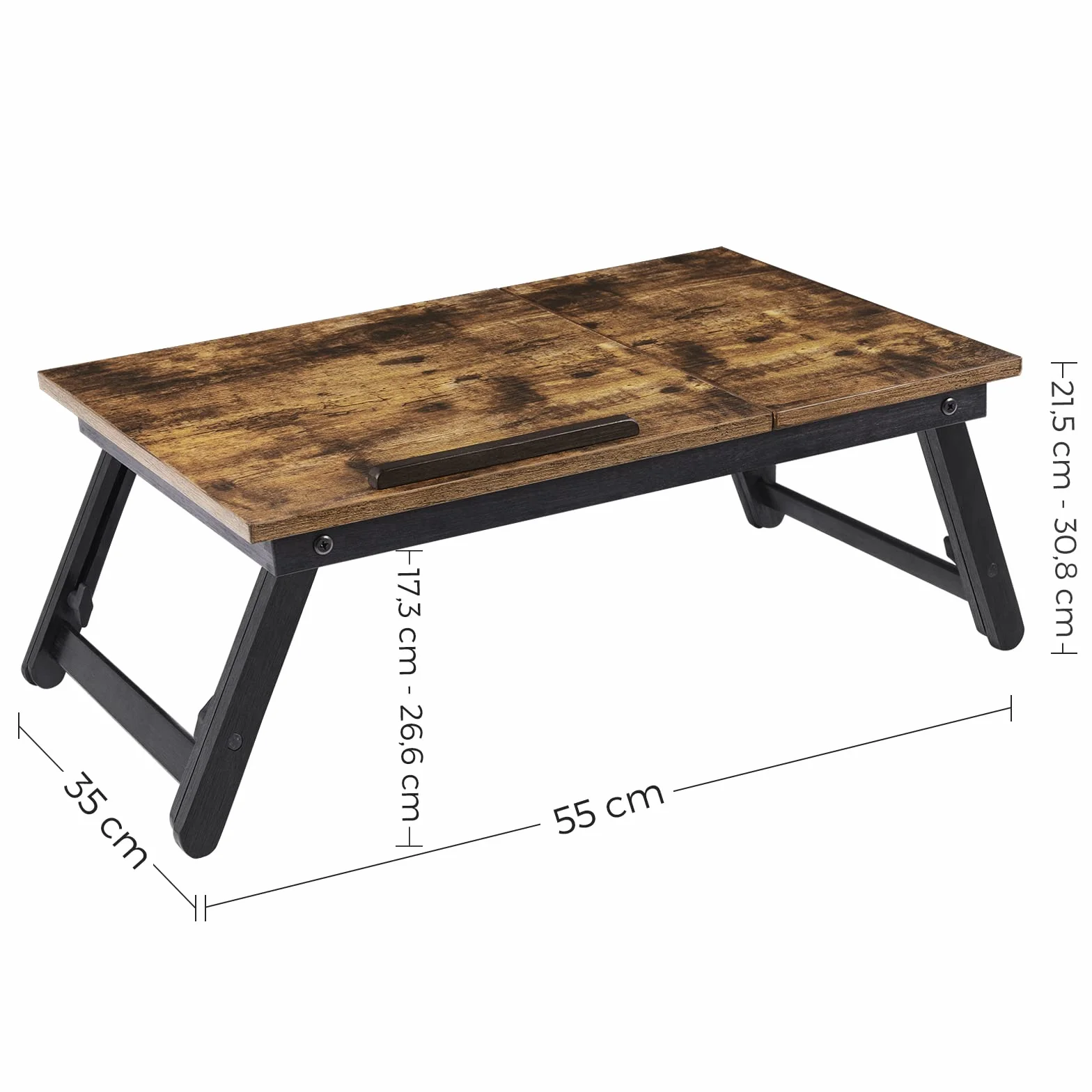SONGMICS LLD105B01 Stolik/stojak pod laptopa, taca śniadaniowa, składane nogi, na łóżko i sofę, z regulacją wysokości, do laptopów o przekątnej ekranu do 15,6“, 55 x 35 x 23 cm, odcień brązowy retro