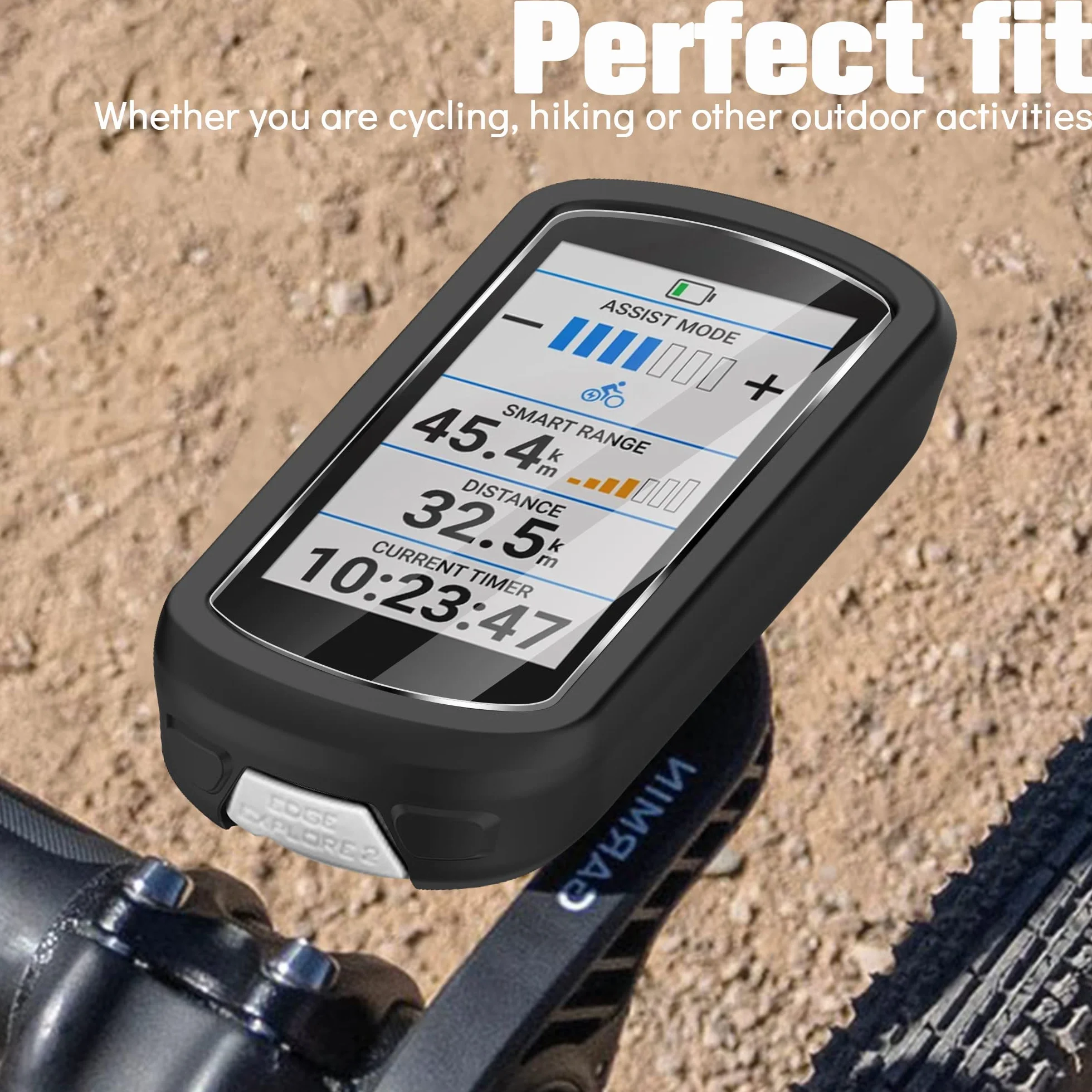 Silikonowe etui kompatybilne z Garmin Edge Explore 2 + 2 osłony ekranu ze szkła hartowanego, miękkie, odporne na wstrząsy, kompleksowa ochrona, czarne