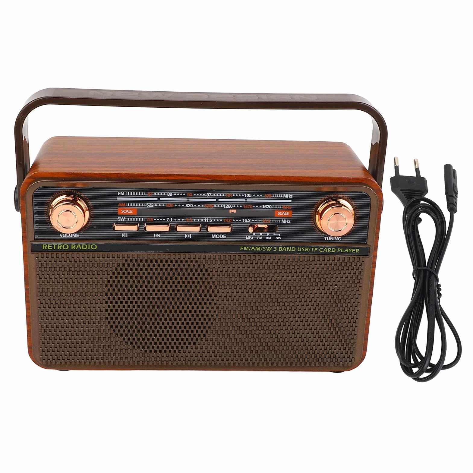 Przenośne Cyfrowe Radio AM FM, Głośnik 4-in-w-1 Wieloskładnikowy Głośnik Radiowy z Gniazdem Karty USB/SD i długą anteną teleskopową do Domu na Wypadek (wtyczka UE)