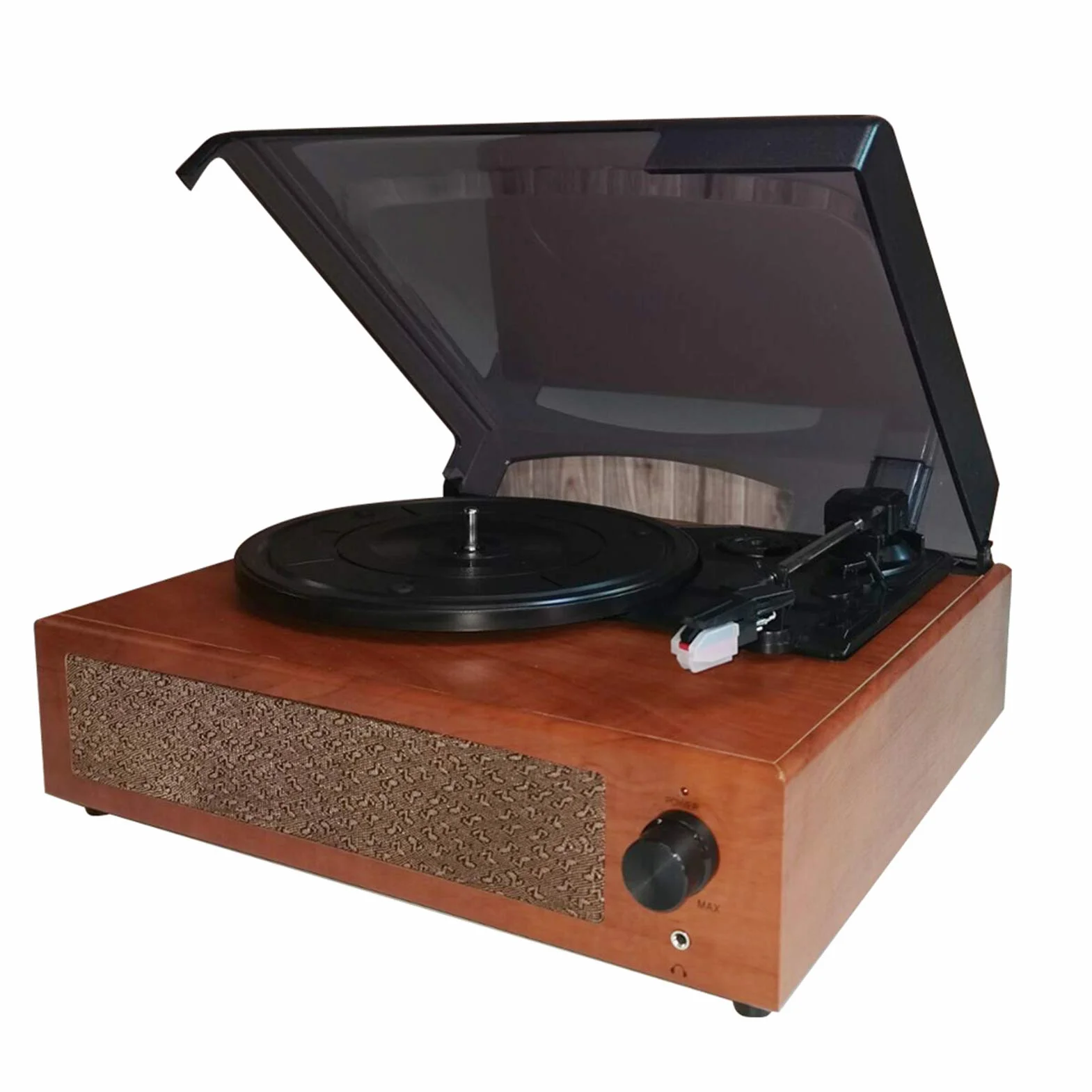 Domary Przenośny Gramofon Gramofon Drewniany z Wbudowanymi Głośnikami Stereo BT 5.0 3 Prędkości 33 45 78 Obr./min dla Początkujących Miłośników Muzyki w Domu