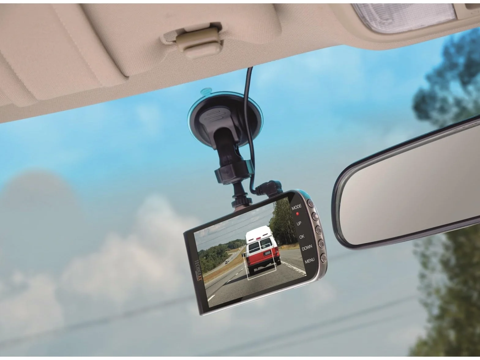 Technaxx FullHD samochodowy rejestrator Dashcam szeroki kąt rozpoznawanie znaku prędkości przednia kolizja i wyjazd z pasa ruchu ostrzeżenia G-Sensor kamera monitorująca pojazd TX-167