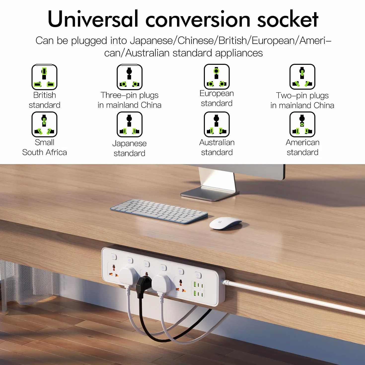 Listwa zasilająca uniwersalna z pojedynczym przełącznikiem, 5 uniwersalnych gniazd, maks. 3250 W, kabel sieciowy 1,8 m, 4 x 20 W USB-C i 2 x USB-A, listwa zasilająca z USB C, biała