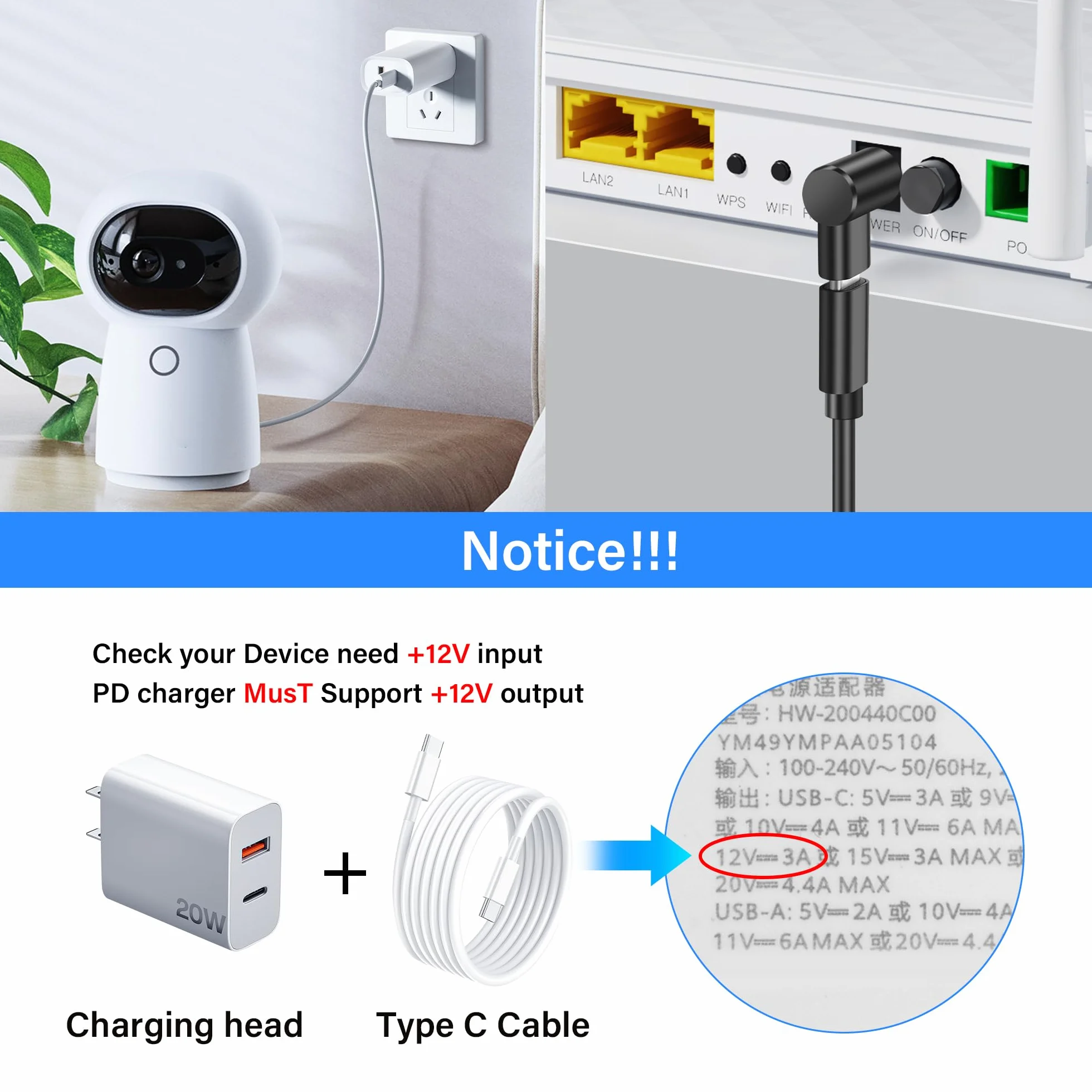 12 V USB C na DC 5,5 x 2,1 mm Konwerter, 90 stopni DC 5,5 x 2,1 mm złącze na gniazdo USB C emulator PD adapter z wyzwalaczem, do kamery, routera, diody LED (4-pak)