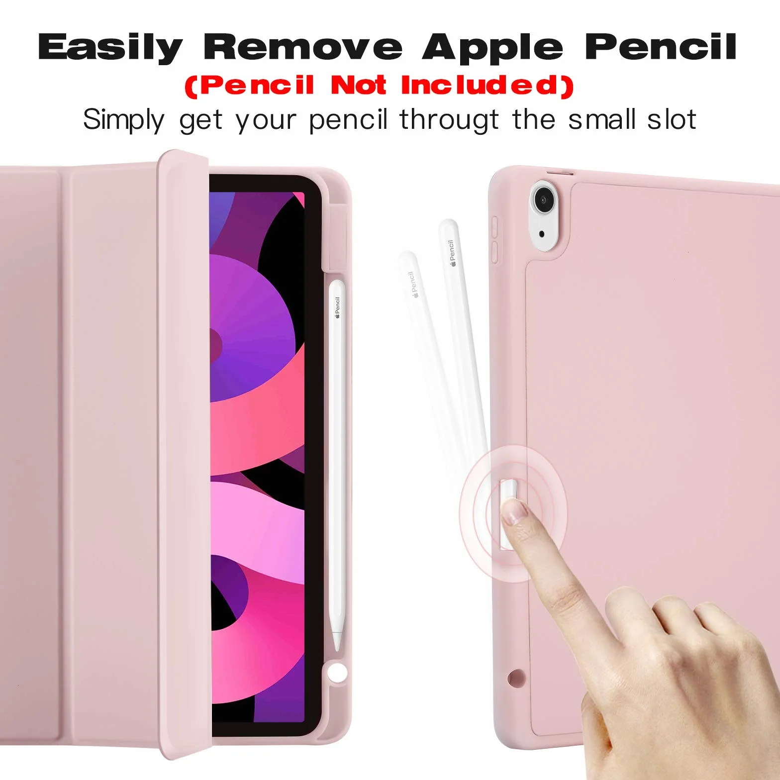 Etui do iPad Air 11 cali M4 2026 / M3 2025 / M2 2024, iPad Air 5/4 10,9 cala 2022/2020, Magnetyczne Etui Trifold z Uchwytem na Pencil, Obsługa Apple Pencil 2, Auto Sleep/Wake, Różowa