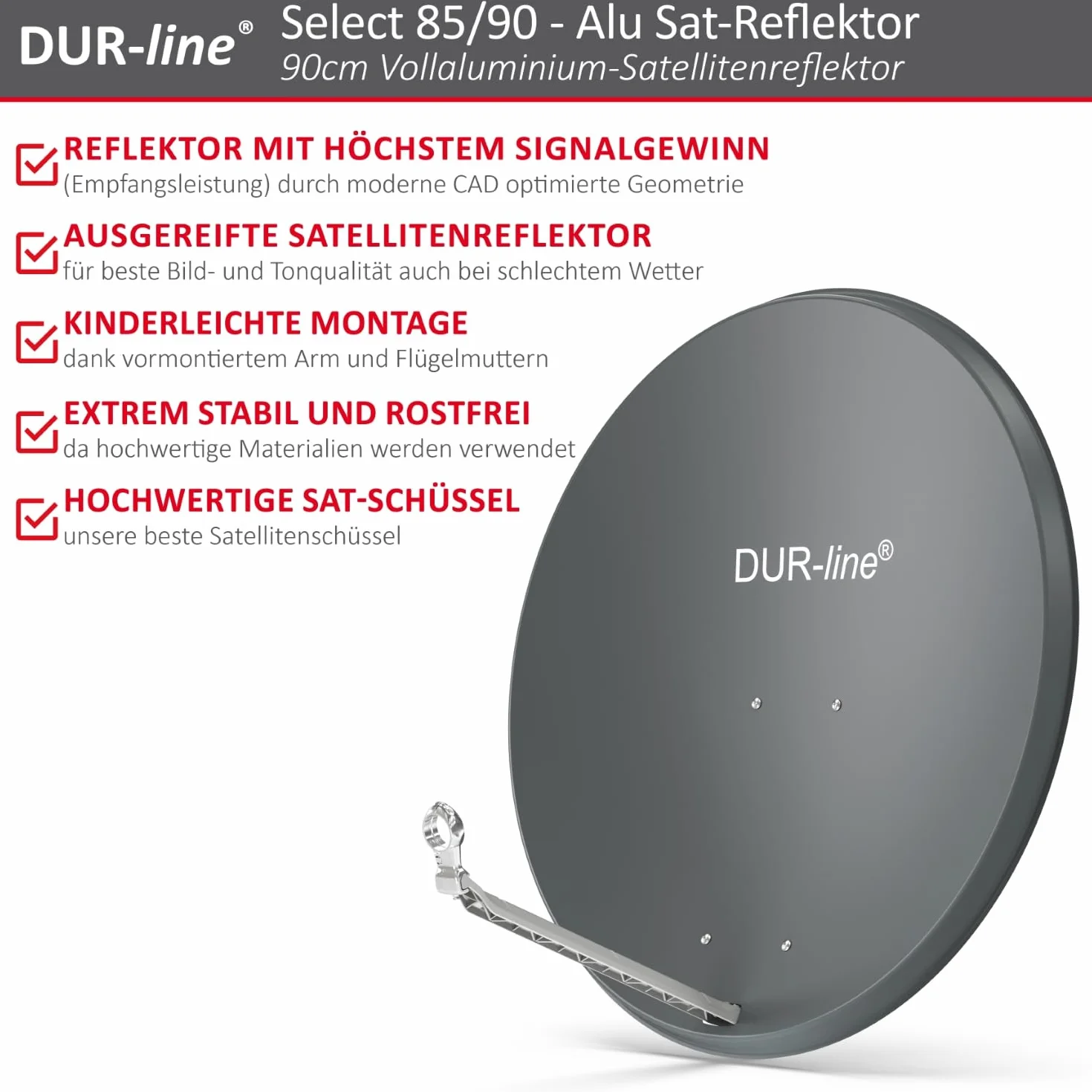 DUR-line Select Aluminiowa antena satelitarna, 85 cm x 90 cm, antracytowa