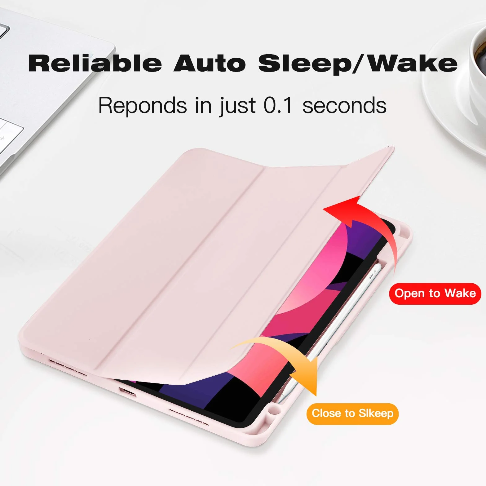 Etui do iPad Air 11 cali M4 2026 / M3 2025 / M2 2024, iPad Air 5/4 10,9 cala 2022/2020, Magnetyczne Etui Trifold z Uchwytem na Pencil, Obsługa Apple Pencil 2, Auto Sleep/Wake, Różowa