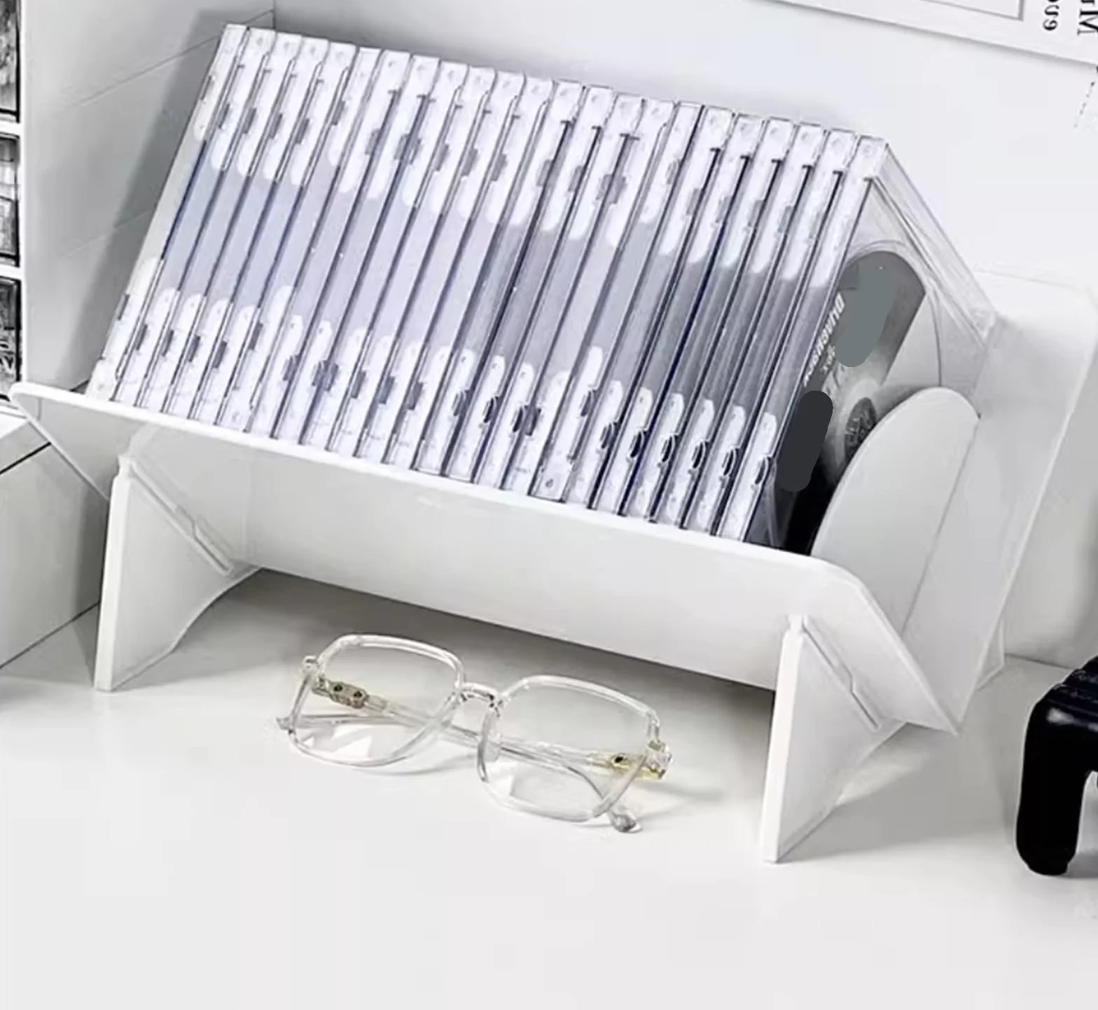 Stojak na Płyty Stojak Na Płyty CD, Plastikowy Organizer, Stojak Na Albumy, Idealny Do Domu, Biura, Pokoju Muzycznego Podstawka Pod Gramofon(White)