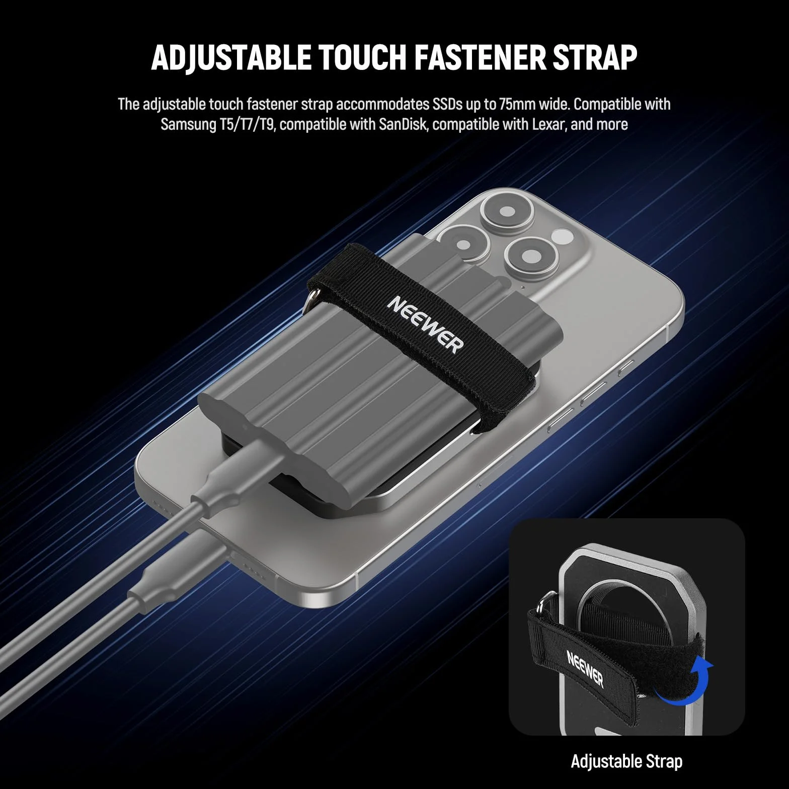 NEEWER Magnetyczny uchwyt SSD z ulepszonym zapięciem dotykowym, uchwyt na telefon SSD kompatybilny z MagSafe iPhone 16 Pro Max 15 Pro Max 16 Pro 15 Pro do nagrywania wideo ProRes Samsung Lexar SanDisk