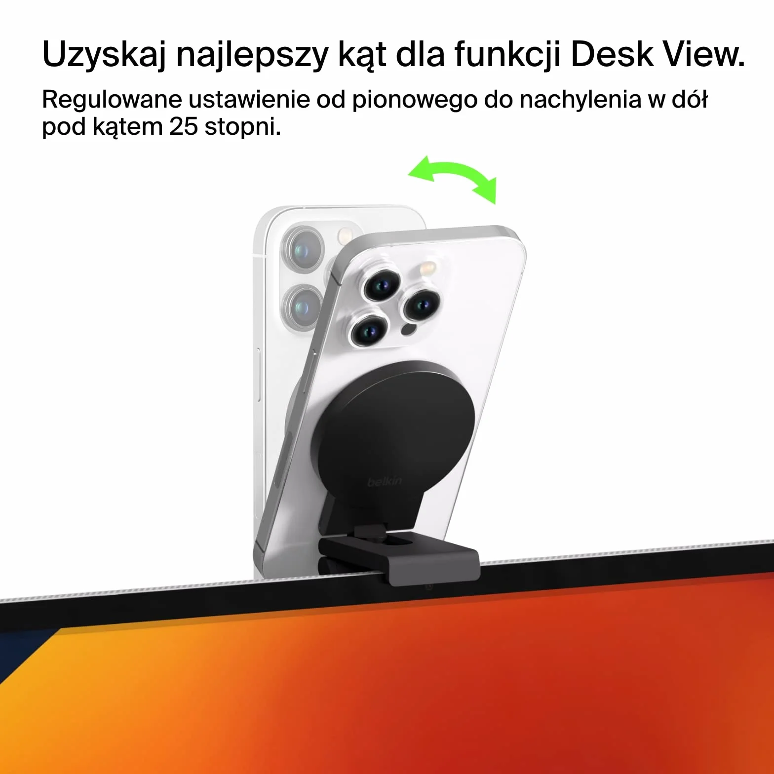 Belkin Uchwyt na kamerę ciągłą MagSafe do komputerów stacjonarnych i wyświetlaczy Mac, kompatybilny z iMac 2017 i nowszymi, iMac Pro 2017, Studio Display, Pro Display XDR, iPhone Series
