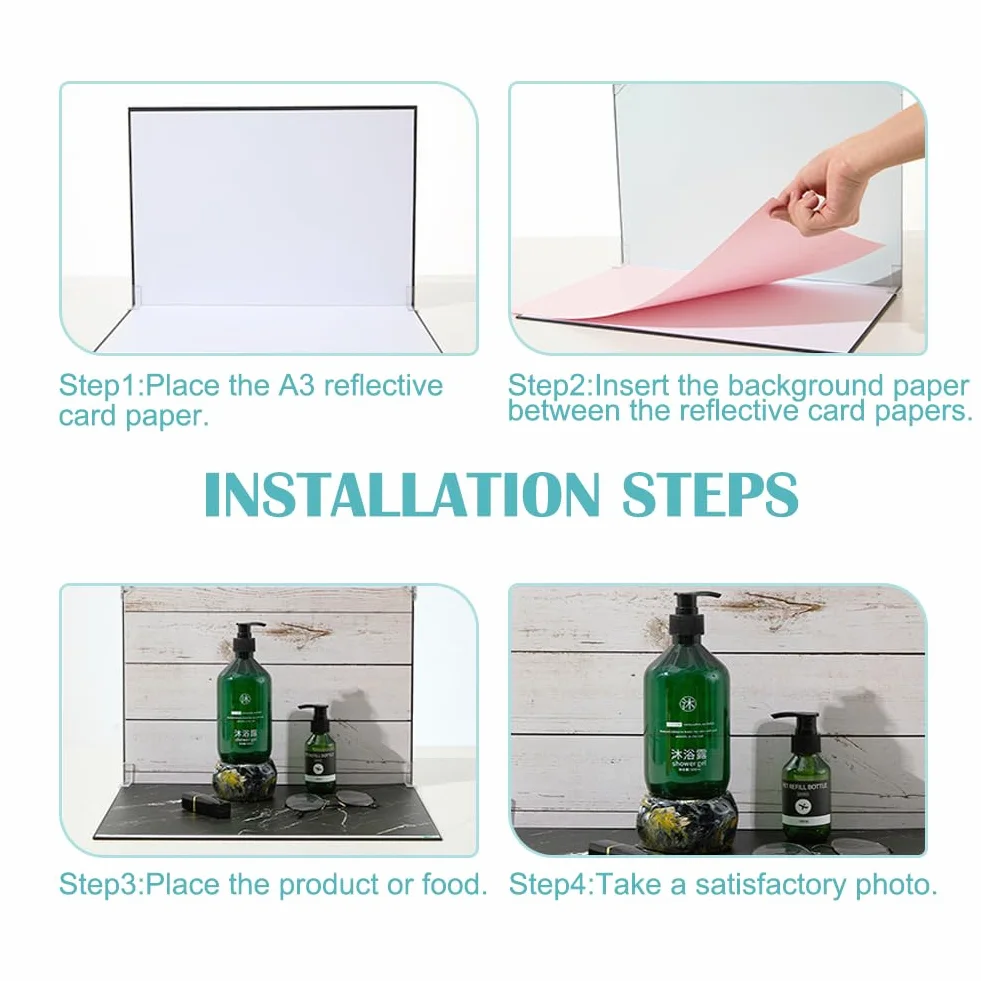 Zestaw tła fotograficznego 30 x 40 cm, refleksyjny karton i 10 sztuk dwustronnego papieru tła oraz 20 wzorów do małej fotografii produktowej - refleksyjne tło tektury, żywność, biżuteria