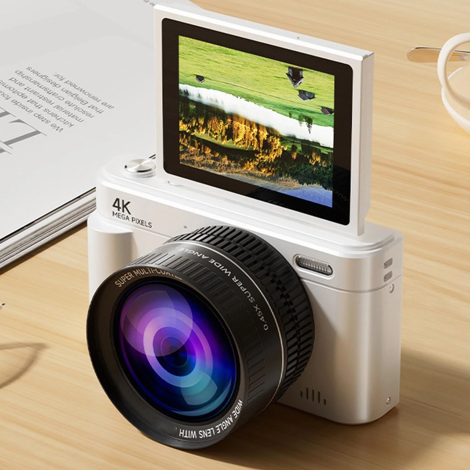Garsent Aparat Cyfrowy, WiFi 64MP 4K Kamera Vlogging z 18x Cyfrowa Zoom, 2,8 -calowy Ultra HD Sunlight, Wyświetlacz Autofocus Retro Bezlusterkowy Aparat z Ekranem do Podróży, Imprezy,